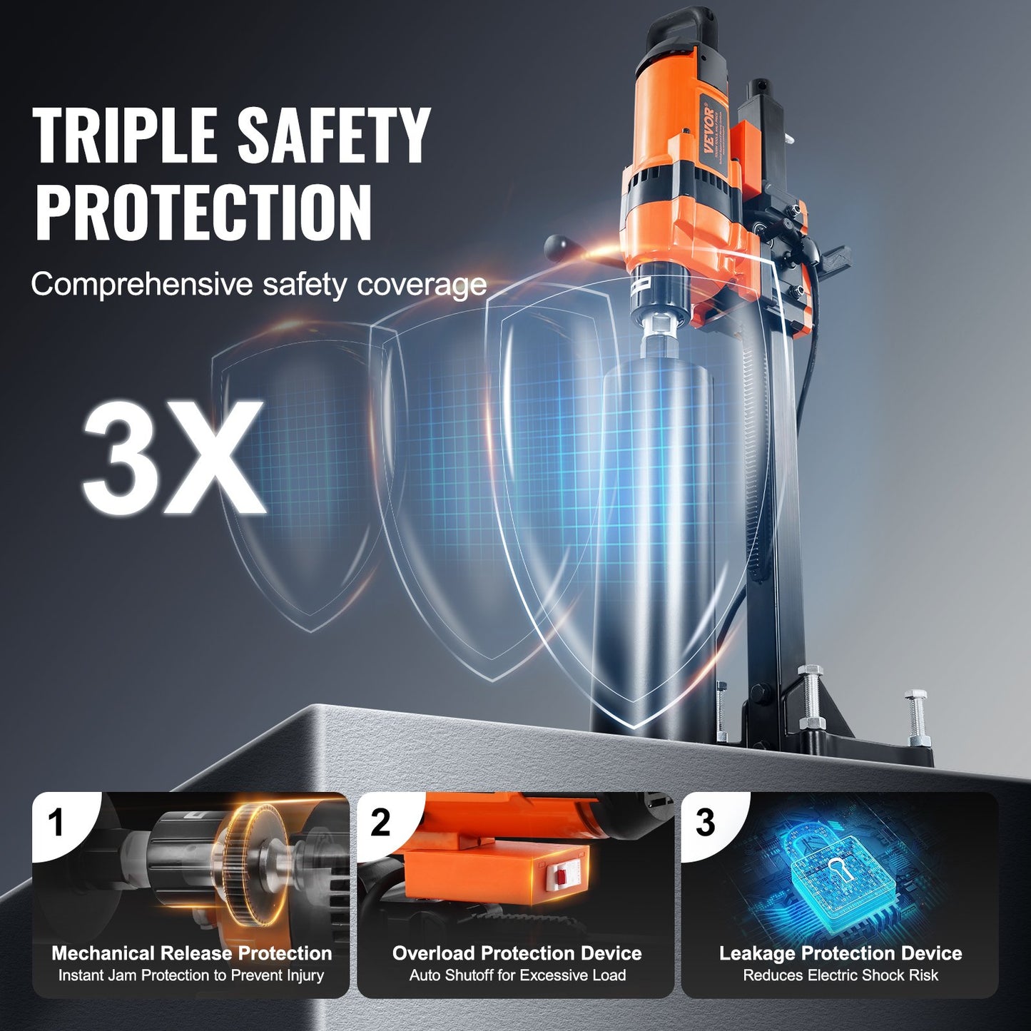 Core Drill Machine, 0.8-11.8in Drilling Diameter Diamond Core Drill Rig with Stand and Core Drill Bit, 3500W Rugged Concrete Core Drill, Wet and Dry Use, For Concrete, Brick, Marble