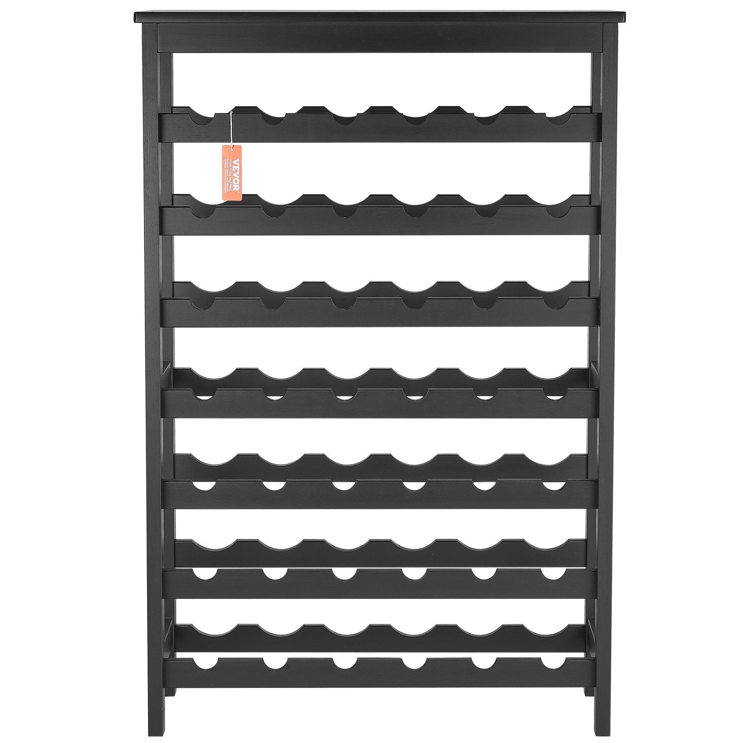 42 Bottle Modular Wine Rack, 7-Tier Solid Bamboo Wood Storage Racks with Table Top, Floor Freestanding Wines Holder Display Shelf, Wobble-Free Shelves for Kitchen, Bar, and Cellar (Black)