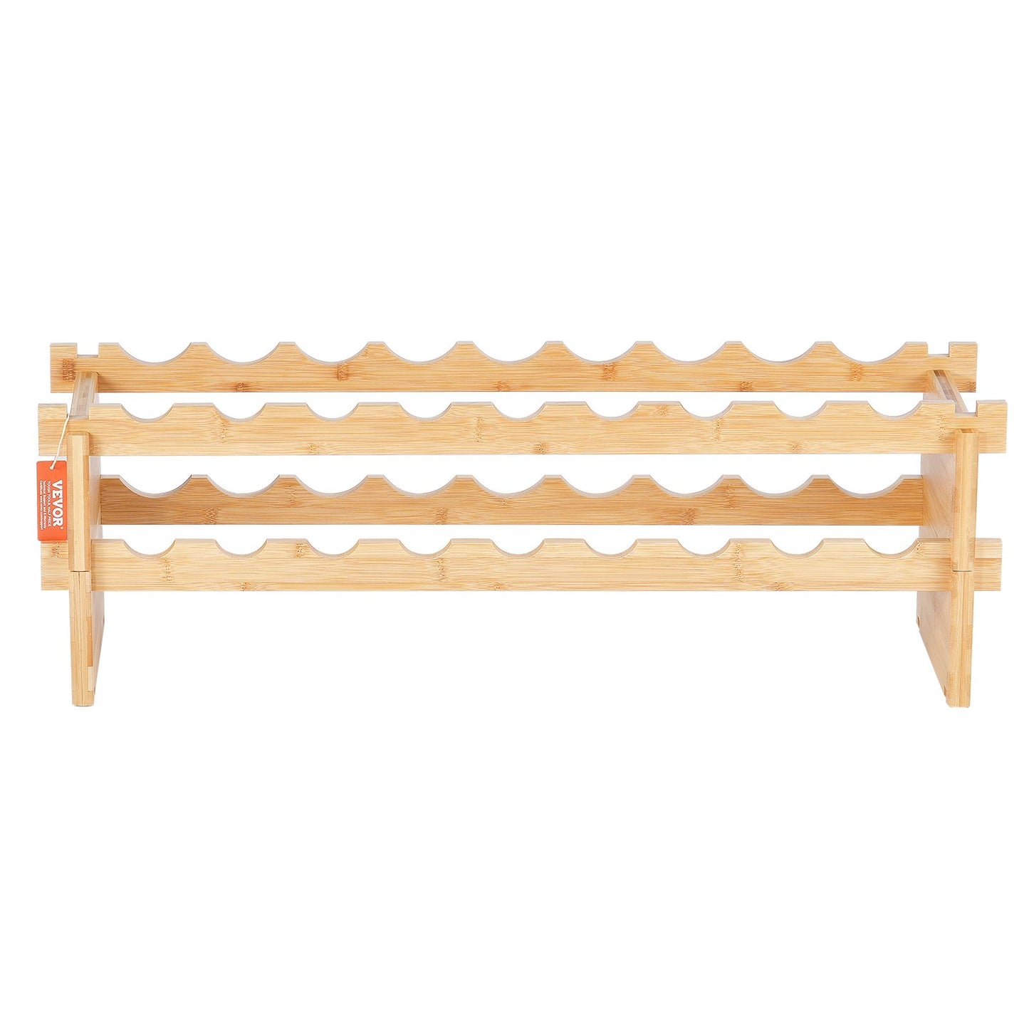 18 Bottle Stackable Modular Wine Rack, 2-Tier Solid Bamboo Wood Storage Racks, Floor Freestanding Wines Holder Display Shelf, Wobble-Free Shelves for Kitchen, Bar, and Cellar (Natural Color)