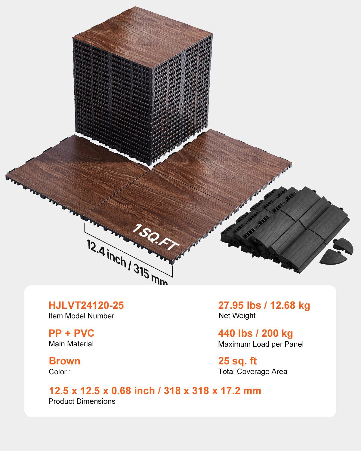 Dance Floor Tiles, 12.4 x 12.4 in 25 Piece Interlocking Dance Flooring, Portable Dance Practice Floor with Cushioned Base (Oak Wood Grain, 25 sq. ft/Box )