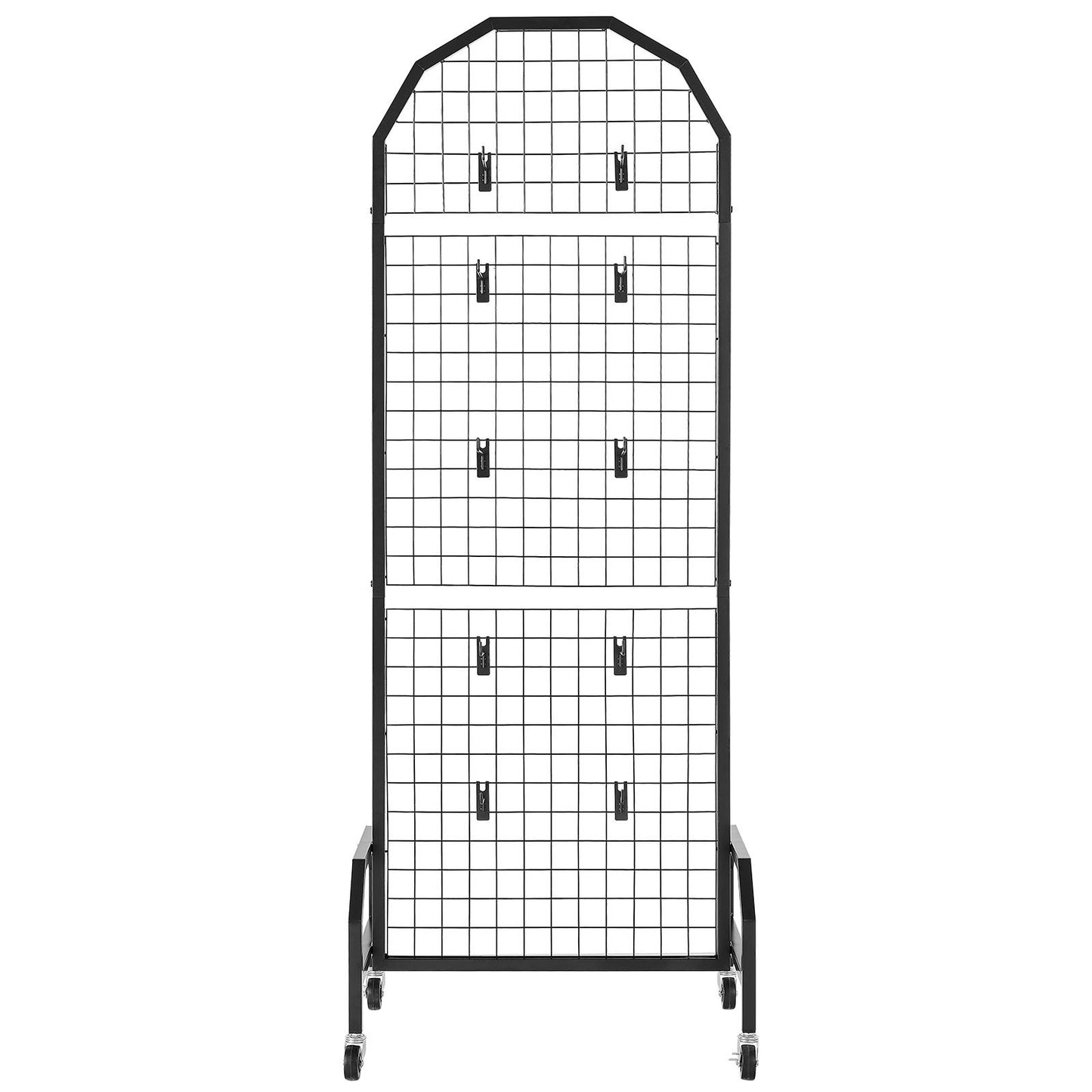 2 Packs Grid Wall Panels, 1.9 x 5.4 ft Wire Grid Panels Display Rack, Movable Art Display Shelf with Wheels and 20 Hooks, Black Carbon Steel Gridwall for Craft Show, Decor, Storage, Notice Board