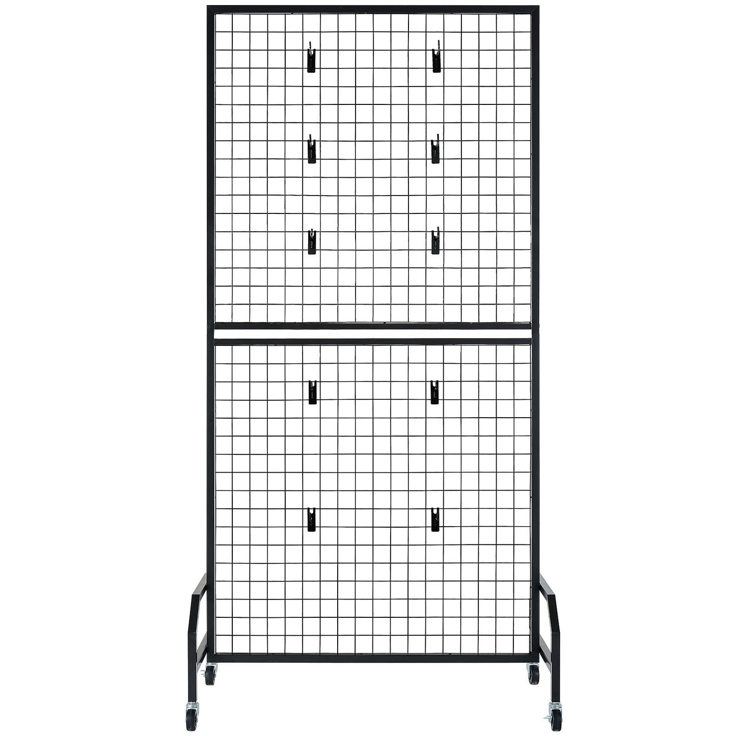 2 Packs Grid Wall Panels, 2.9 x 5.9 ft Wire Grid Panels Display Rack, Movable Art Display Shelf with Wheels and 10 Hooks, Black Carbon Steel Gridwall for Craft Show, Decor, Storage, Notice Board