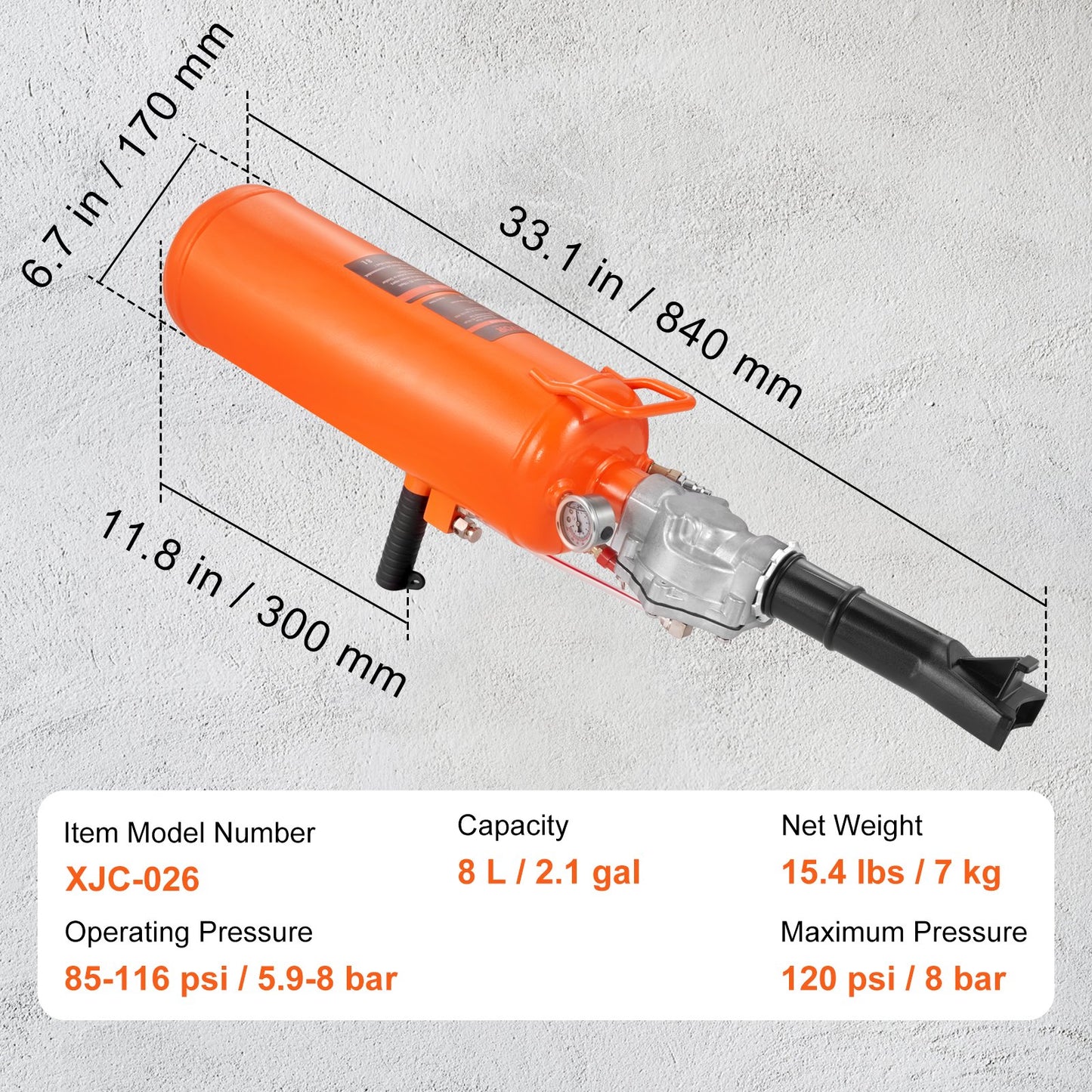 Tire Bead Setter, 8L Capacity, 120 PSI Air Bead Blaster, Handheld & Portable Inflation Device, 85-116 PSI for Trucks, Tractors, ATVs & Cars