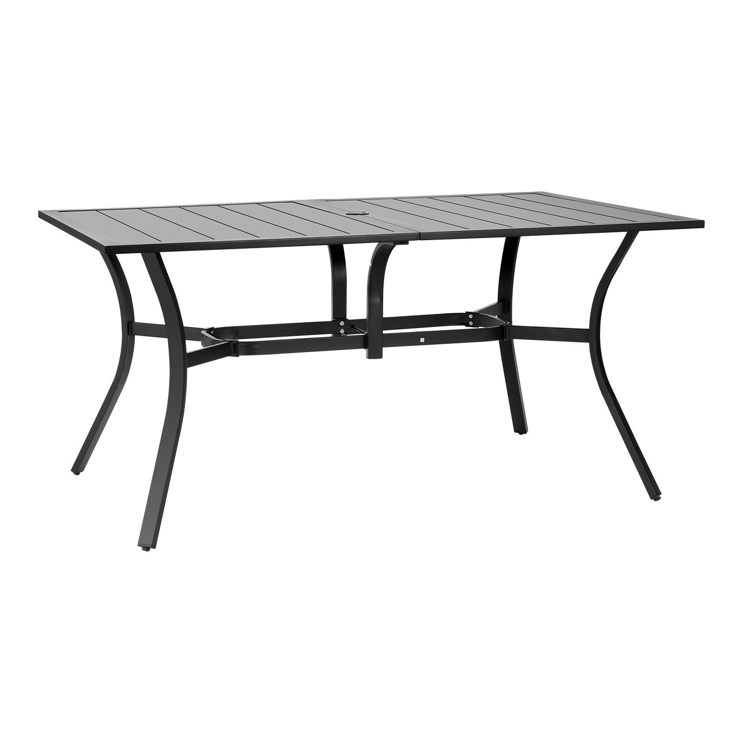Outdoor Patio Dining Table, 59 inch Long Rectangular Metal Steel Slat Backyard Bistro Tables for 4-6, with 1.5 in Umbrella Hole, All-Weather Large Furniture for Lawn Garden Porch, Black