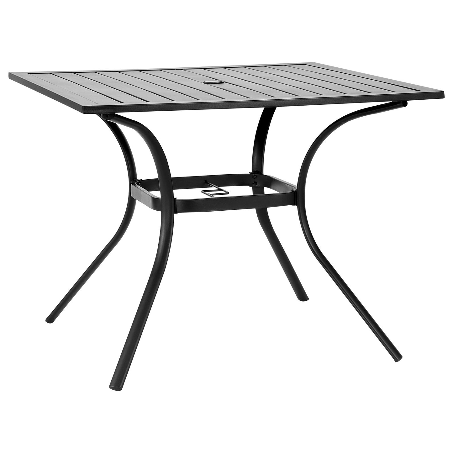 Outdoor Patio Dining Table, 37 inch Square Metal Steel Slat Backyard Bistro Tables, with 1.5 in Umbrella Hole, Outside All-Weather Large Furniture for Lawn Garden Porch, Black