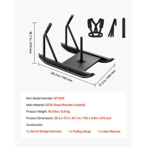 Viktkälke, Stålkraftkälke, Fitness Styrketräningskälkar för Atletisk Träning Hastighetsförbättring, Träningsutrustning med Handtag, Kompatibel med 25/51 mm Viktskivor, Svart | EU