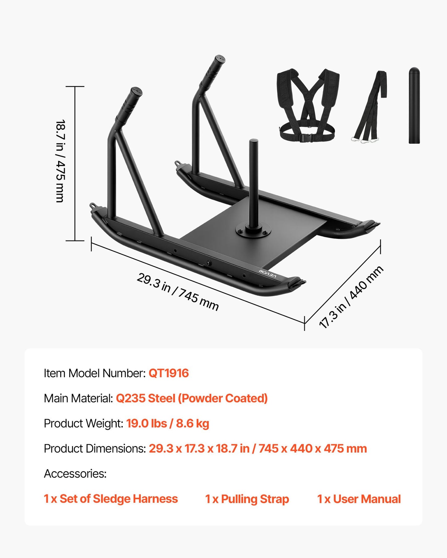 Weight Sled, Steel Power Sled, Fitness Strength Training Sleds for Athletic Exercise Speed Improvement, Workout Fitness Equipment with Handle, Compatible with 1/2 in Weight Plates, Black