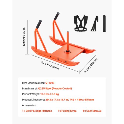 Viktkälke, Stålkraftkälke, Fitness Styrketräningskälkar för Atletisk Träning Hastighetsförbättring, Träningsutrustning med Handtag, Kompatibel med 25/51 mm Viktskivor, Orange | EU