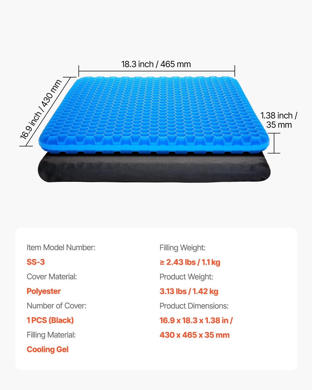 Seat Cushion, Cooling Gel Seat Cushion for Pressure Relief, Soft & Breathable Wheelchair Seat Pad with Removable Cover, Lightweight and Portable for Office, Travel, Car, Airplane