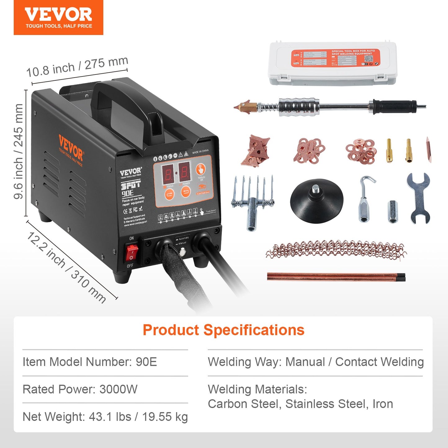 Stud Welder Dent Repair Kit, 220V 3KW Spot Welder Dent Puller with Auto/Manual Welding & 7 Versatile Modes, Auto Body Spot Welding Dent Puller Machine for Car, Truck Dent Repair