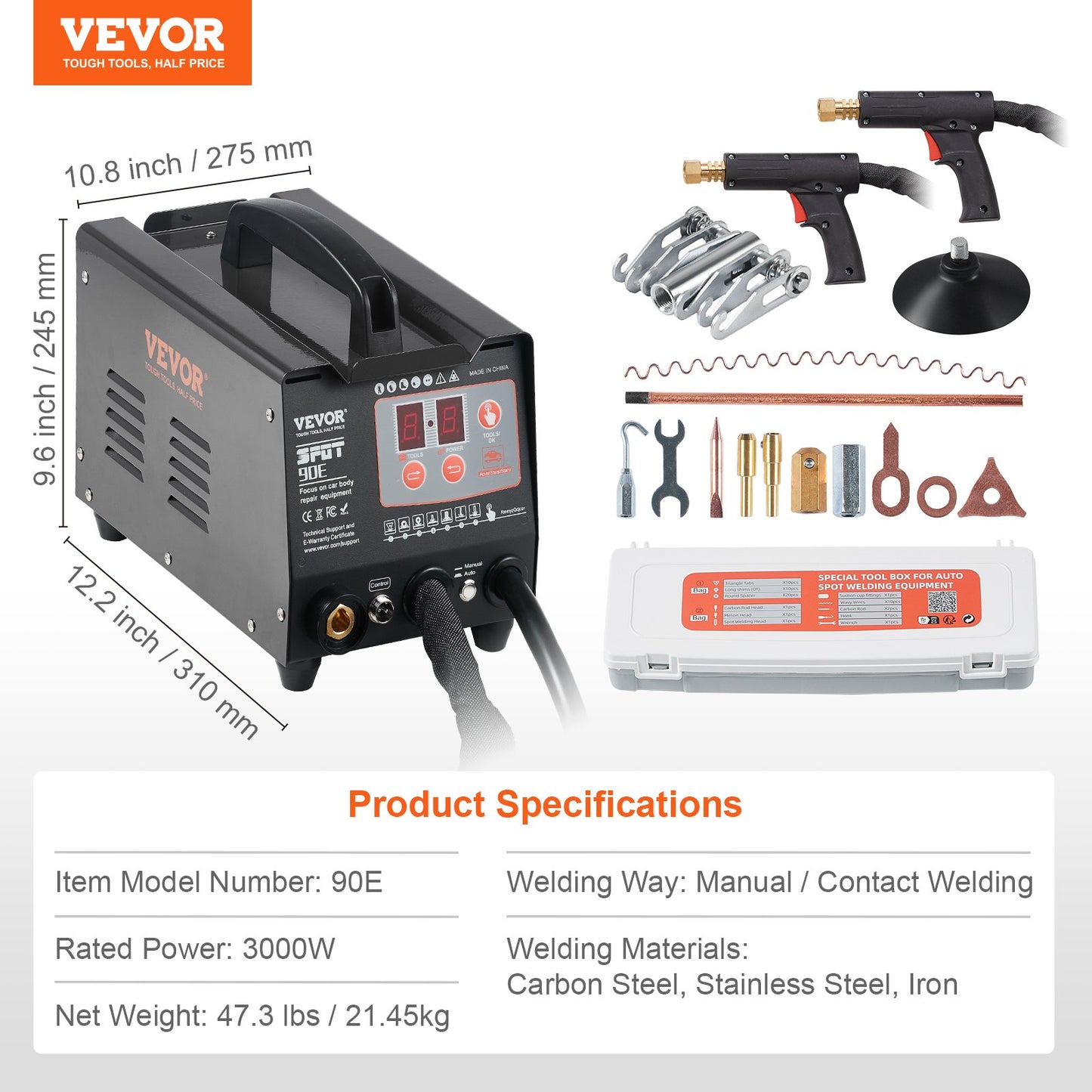 Spot Welder Dent Puller, 3KW Stud Welder Dent Repair Kit with 2 Welding Guns, Auto/Manual Welding & 7 Modes, 110V Auto Body Spot Welding Dent Repair Machine for Car, Truck Dent Repair