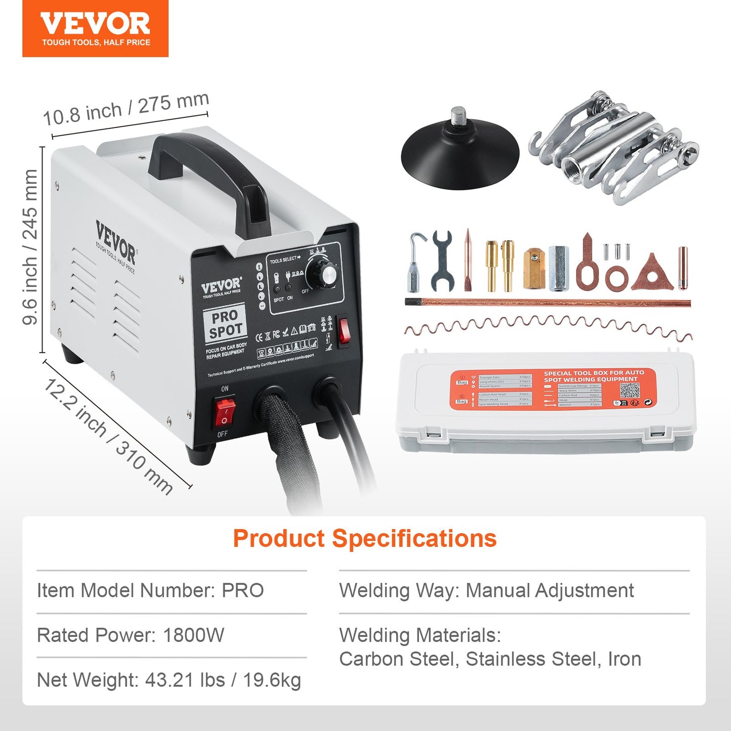 Stud Welder Dent Repair Kit, 110V Auto Body Spot Welding Dent Puller Machine with 7 Welding Modes & Adjustable Power, 1.8KW Spot Welder Dent Removal Tool for Car, Truck Dent Repair