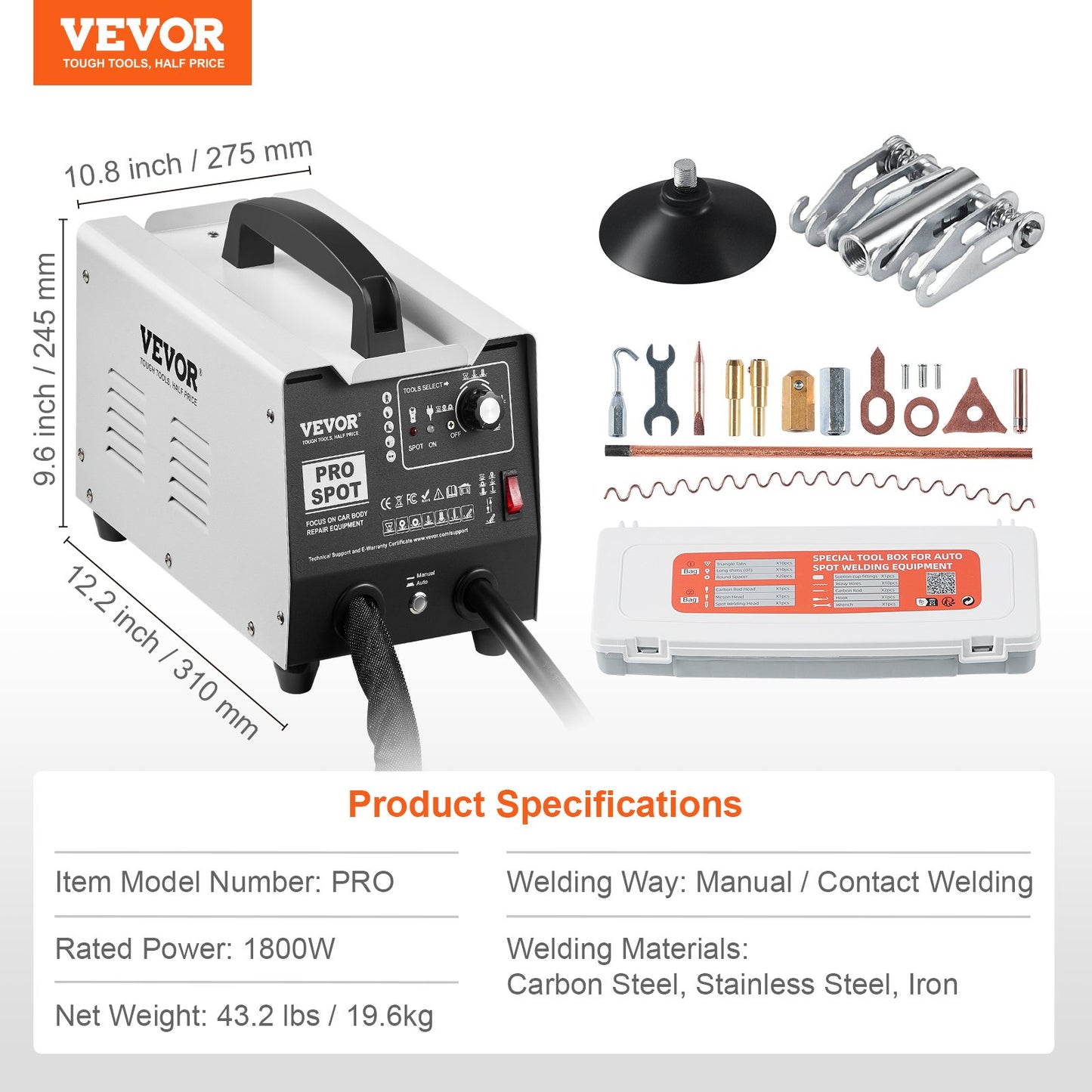 Stud Welder Dent Repair Kit, 1.8KW Spot Welder Dent Puller with Auto/Manual Welding & 7 Versatile Modes, 110V Auto Body Spot Welding Dent Puller Machine for Car, Truck Dent Repair