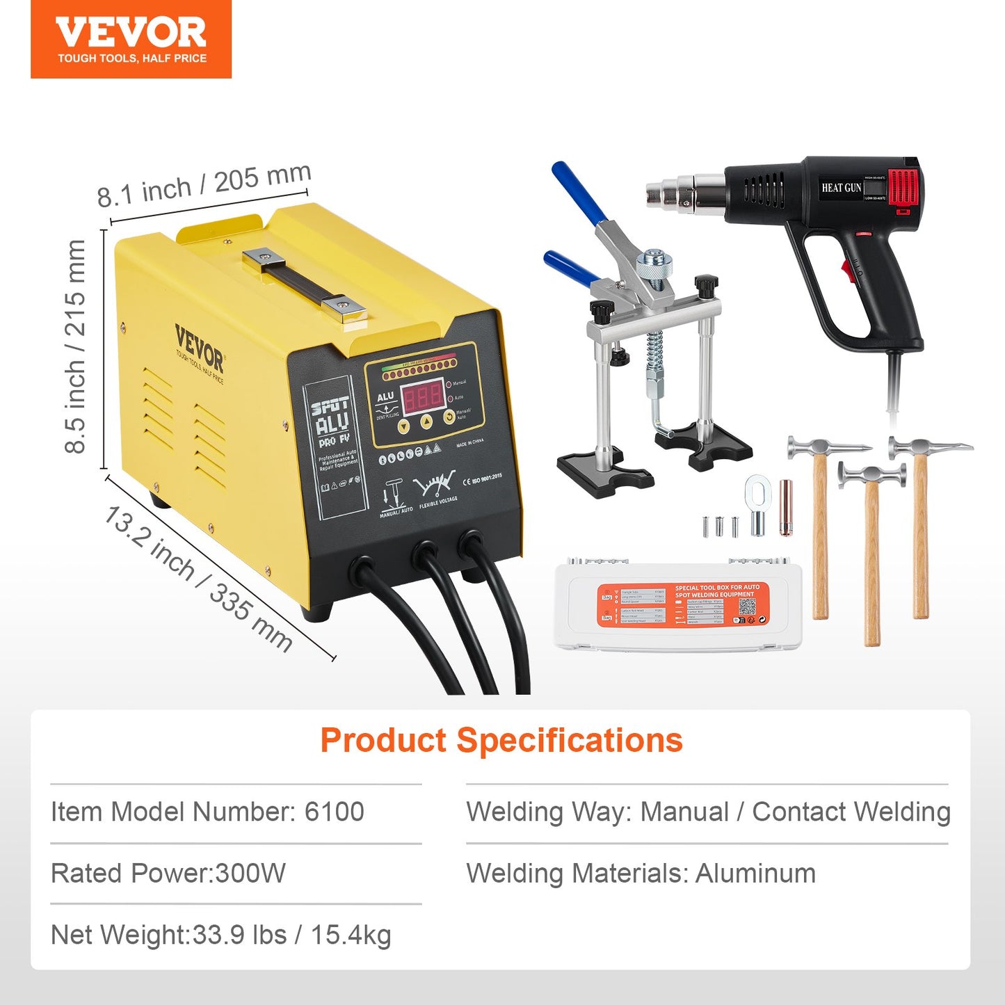 Spot Welder Dent Puller, 300W Stud Welder Dent Repair Kit with Heat Gun, Auto/Manual Welding Mode, 110V Auto Body Spot Welding Dent Repair Machine for Aluminum Car Body Panels Repair