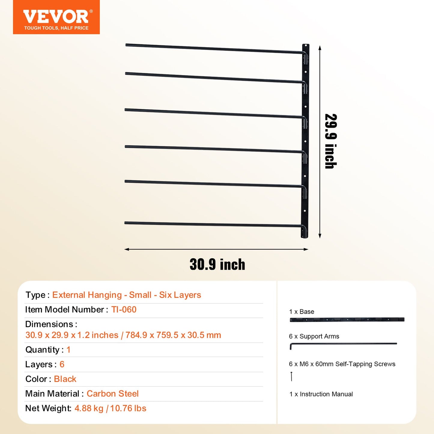 Wall Mounted Saddle Rack, 30.9 x 29.9 x 5.5 in, Swing Out Saddle Holder, Six Tiers Horse Saddle Stand, Space Saving Horse Pad and Blanket Rack for Tack Room Organization Trailer Accessories