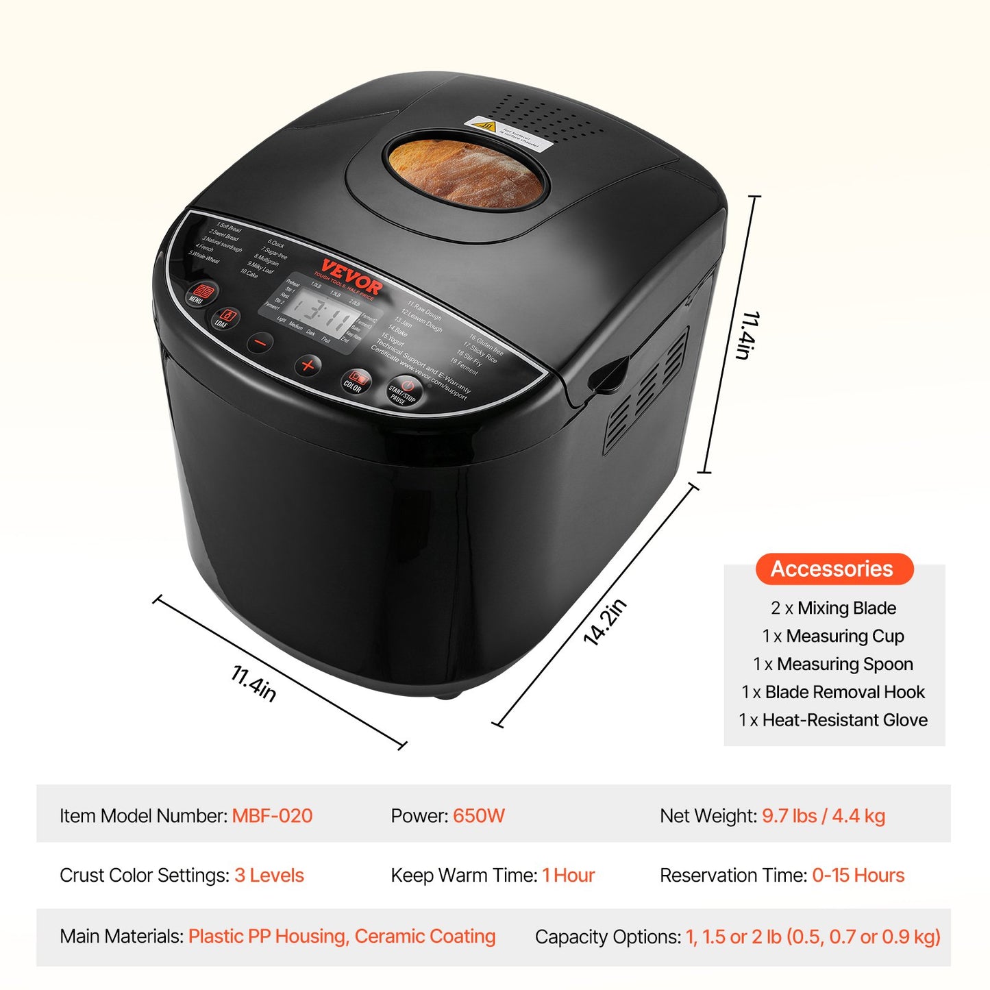 Bread Maker, 19-in-1 2LB Dough Machine, Nonstick Ceramic Pan Automatic Breadmaker with Gluten Free Setting, Whole Wheat Bread Making, Digital, Programmable, 3 Loaf Sizes, 3 Crust Colors