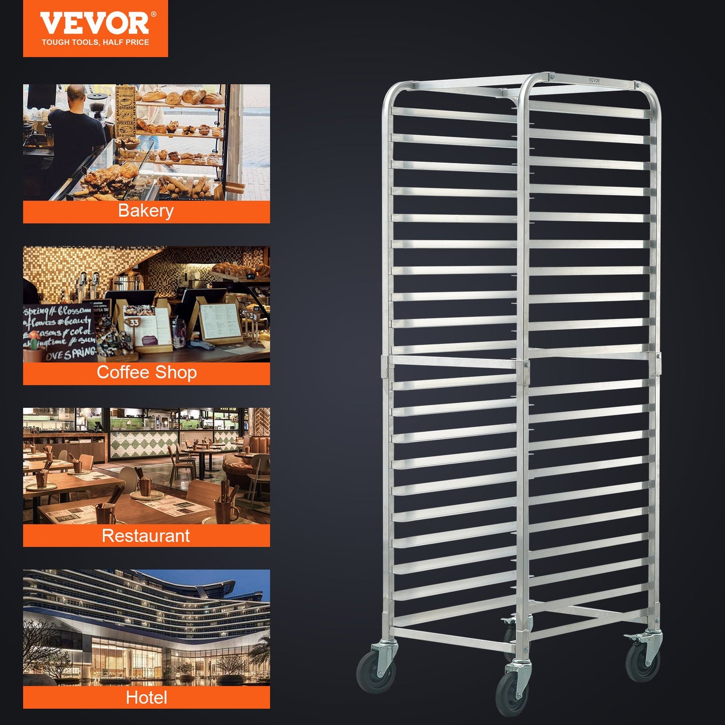 Bun Pan Rack, 20-Tier Commercial Bakery Racks with Brake Wheels, Aluminum Racking Trolley Storage for Half & Full Sheet, Speed Rack For Kitchen Home, Bread Baking Equipment, 26"L x 20.4"W x 70"H
