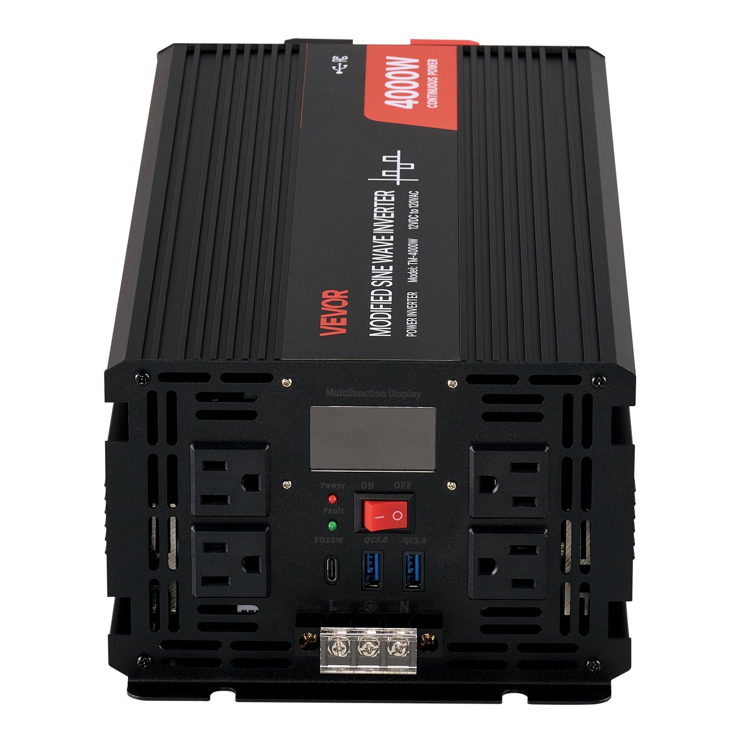 4000W Power Inverter, 12V DC to 120V AC Modified Sine Wave Inverter, Solar Car Charger Converter with LCD Display, Remote Control, 2 USB Ports, 4 AC Outlets, Type-C Port, for RV, Truck Outdoor