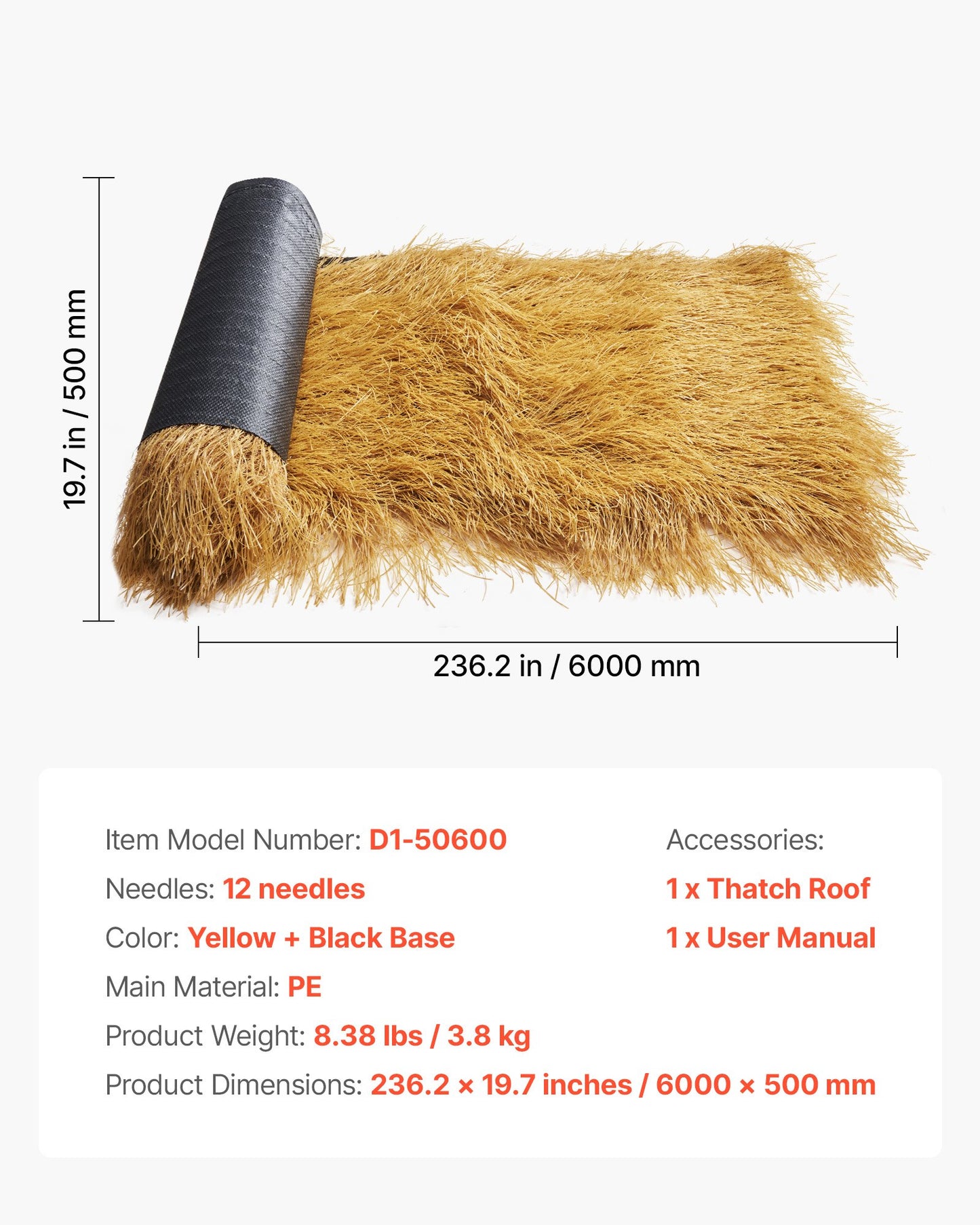 Artificial Thatch Grass Roof, 1.6 x 19.7 ft Tiki Bar Hut Thatch Roofing Roll, Waterproof & Fire-Resistant, Palapa Tiki Roof Mat for Patio Pool Beach Tropical Hawaiian Party Décor