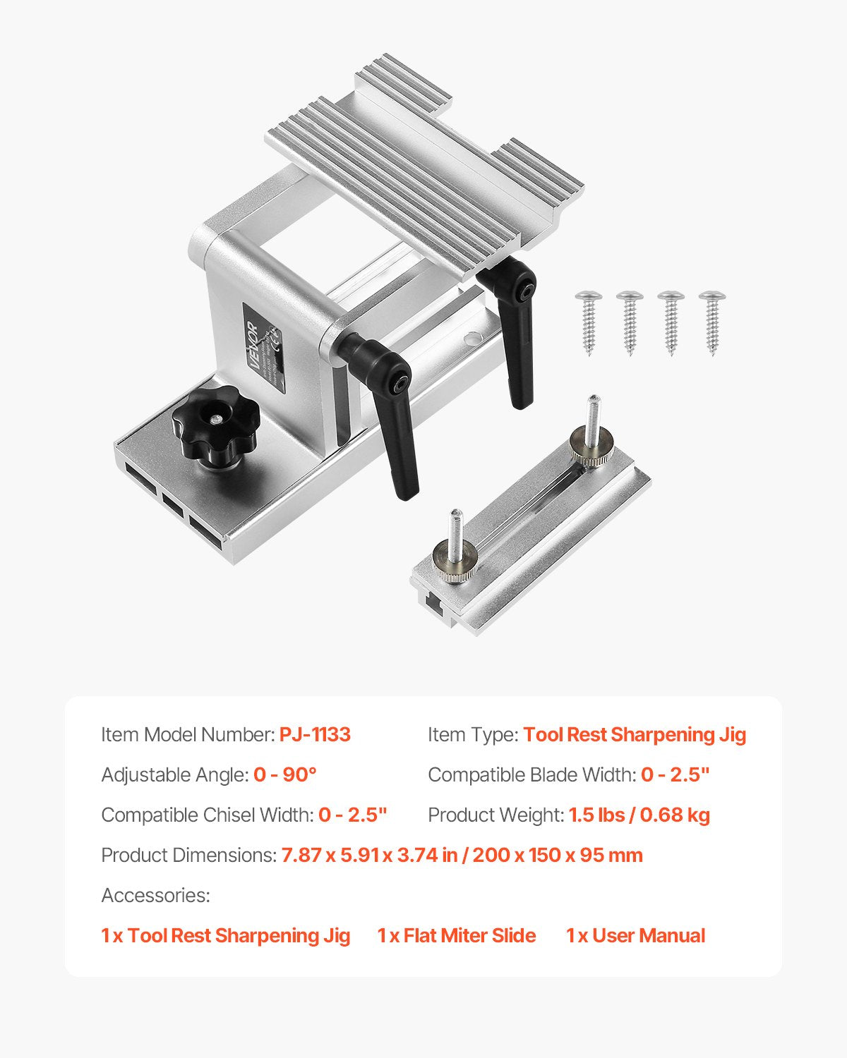 Bench Grinder Tool Rest, Adjustable Replacement Tool Rest Sharpening Jig for 6" or 8" Bench Grinder - with Flat Miter Slide for 0 - 2.5 inch Wide Blades and Chisels