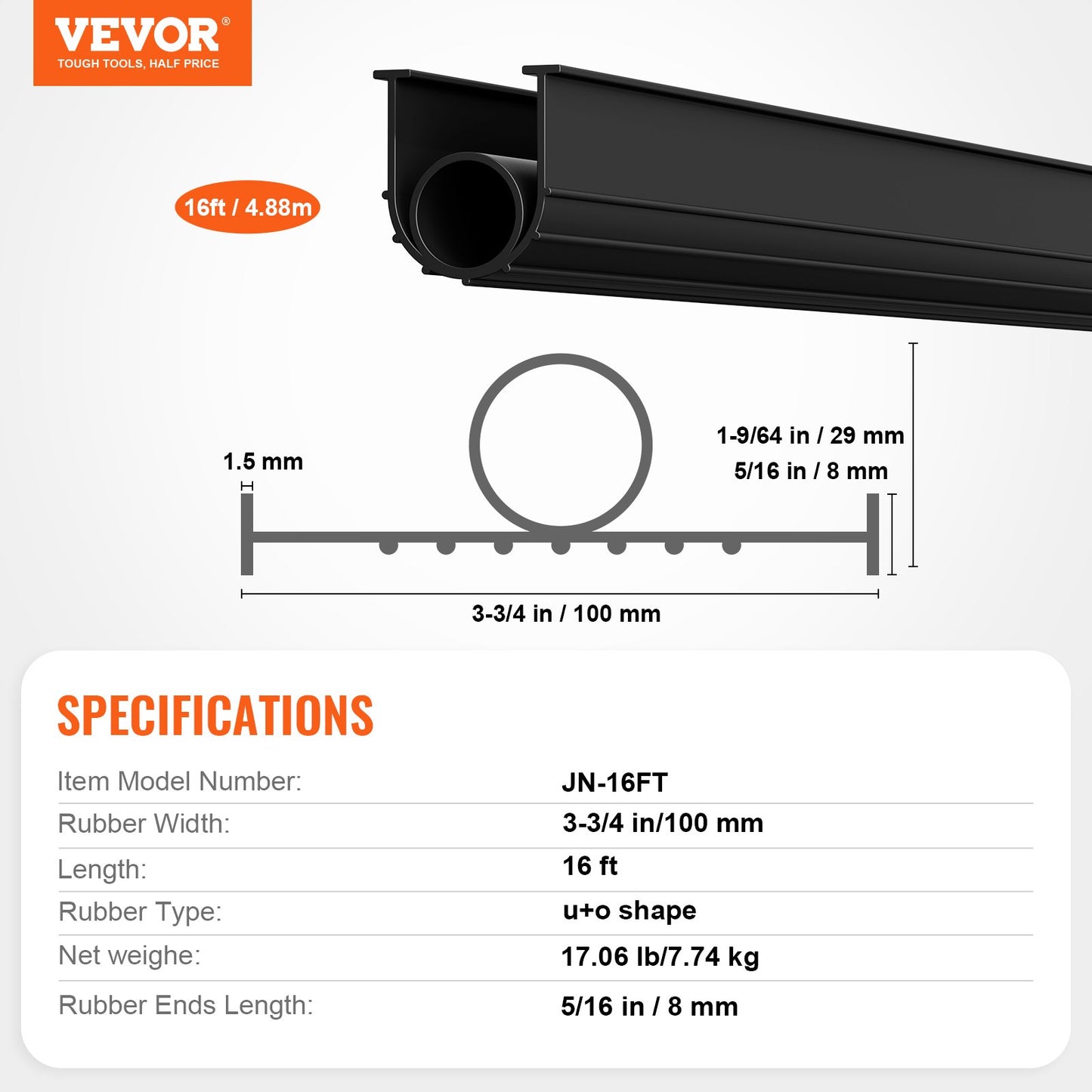 Garage Door Threshold and Bottom Seals Kit, 16 FT U Shape+O Ring Universal Garage Door Bottom Seal Weatherstrip PVC, Combine with Weatherproof Garage Threshold Seal Strip with Adhesive, Black