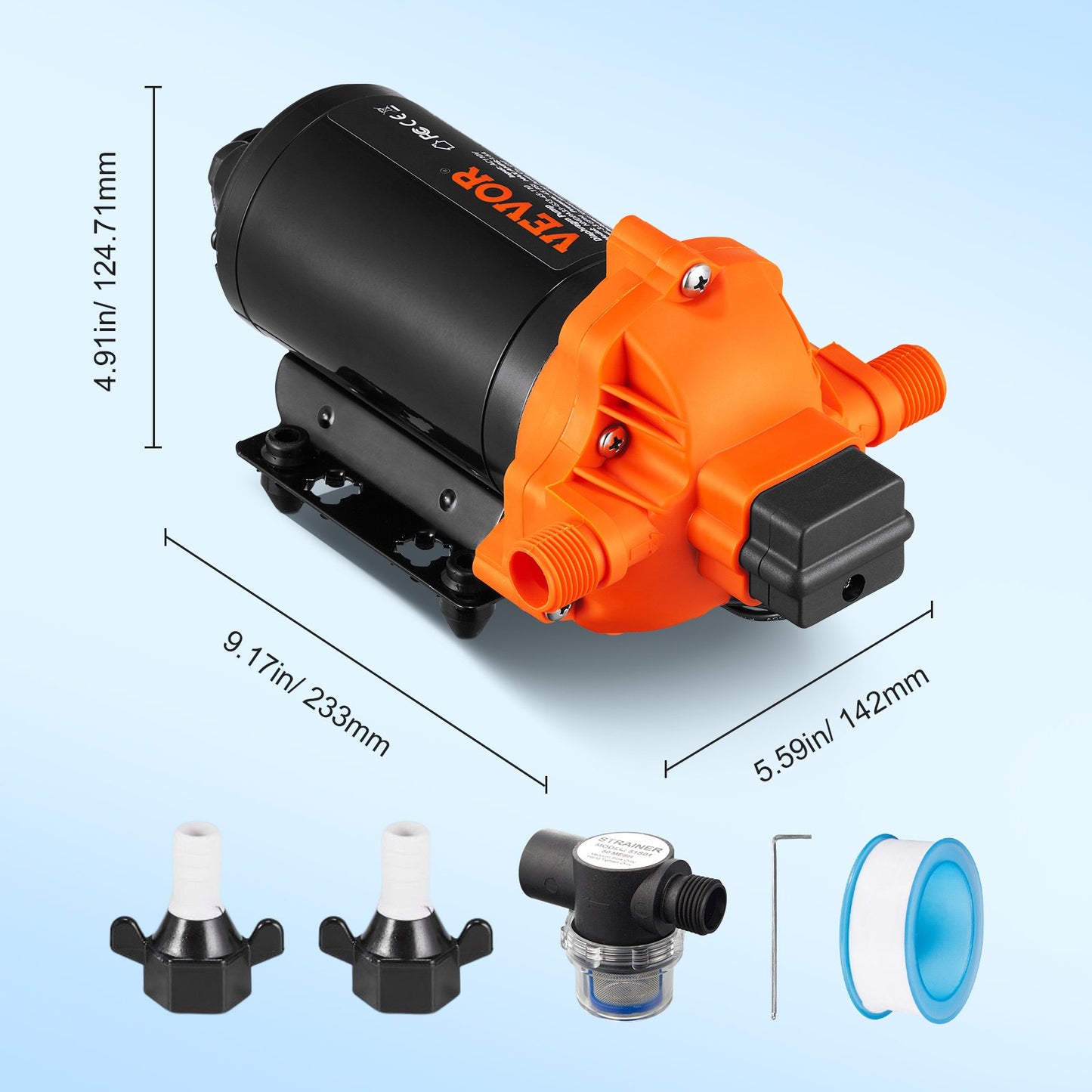 Water Diaphragm Pump, 110V AC, 3.3 GPM Flow, 45 PSI Rated Pressure (40-80 PSI Adjustable), 1/2" MNPT Self Priming Sprayer Pump with Pressure Switch for RV Camper Marine Boat Lawn, FCC Certified