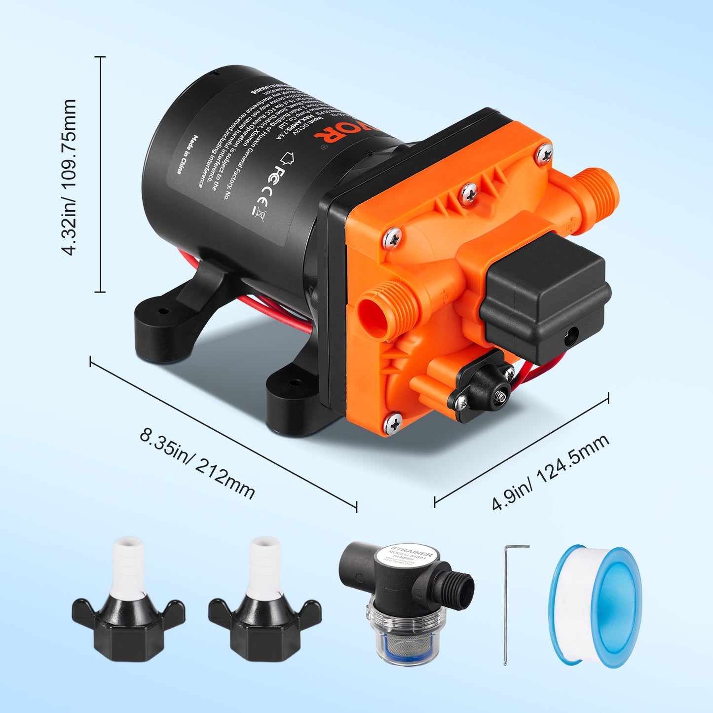 Water Diaphragm Pump, 12V DC, 3.5 GPM Flow, 55 PSI Rated Pressure (40-80 PSI Adjustable), 1/2" MNPT Self Priming Sprayer Pump with Pressure Switch for RV Camper Marine Boat Lawn, FCC Certified