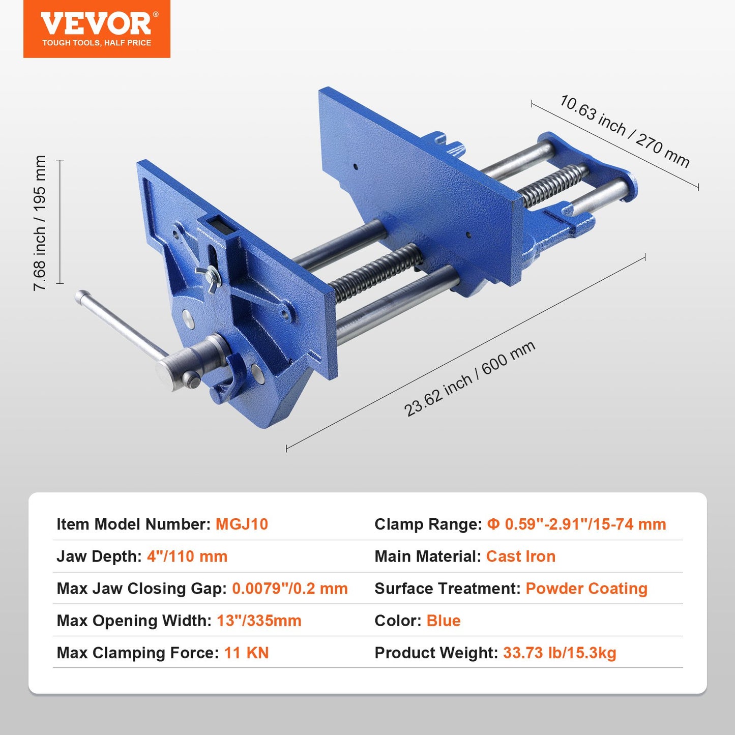 Woodworking Vise, 13 inch Woodworking Bench Vise, Heavy-duty Cast Iron Vice for Workbench 10.6" Jaw Width, with Quick Release Lever for Woodworking, Cutting, and Drilling