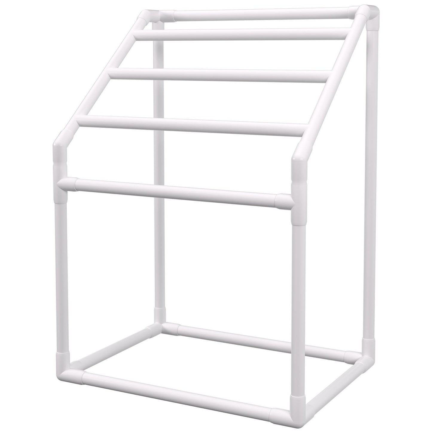 Pool-Handtuchhalter, 5 Stangen, weiß, freistehender trapezförmiger PVC-Aufbewahrungsorganizer für den Außenbereich am Pool, inkl. 8 Handtuchklammern, Netztasche, Haken, auch zur Aufbewahrung von Schwimmkörpern und Paddeln, für Strand, Pool