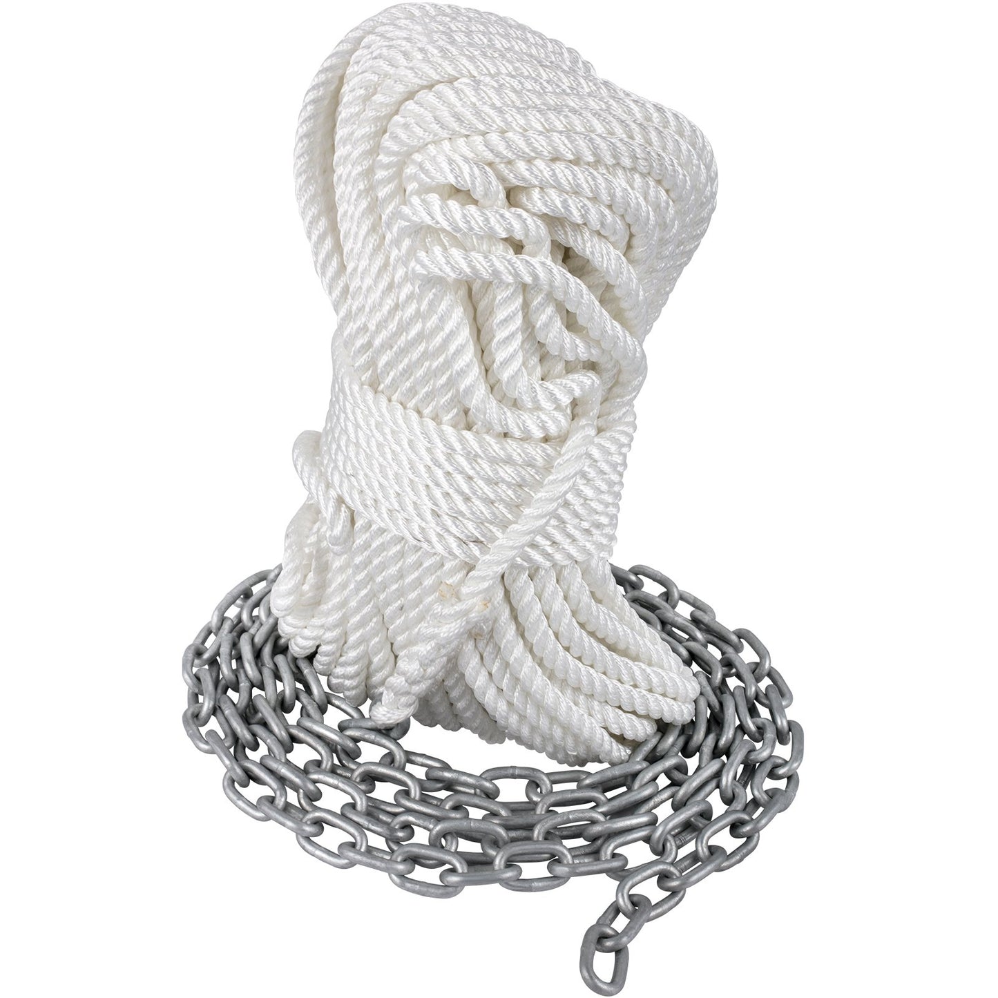 Anchor Rode and Chain, 15' x 5/16" Boat Anchor Chain, 1/2" x 200' Nylon Rope, 2.2T Chain Tension Galvanized Steel Chain, Windlass-Grade Three Strand Twist Nylon, Anchor Chain for Boats, Ships