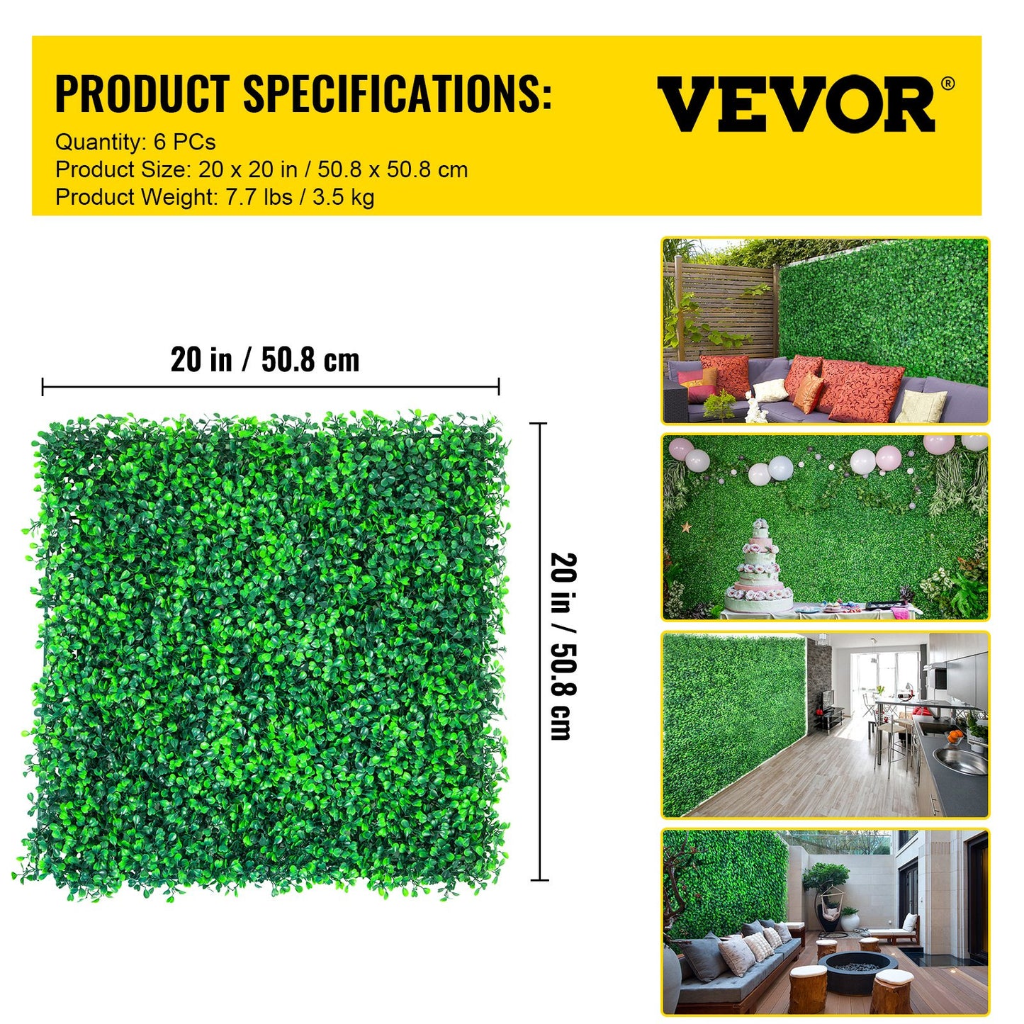 Artificial Boxwood Panels, 6 PCS 20\"x20\" Boxwood Hedge Wall Panels, PE Artificial Grass Backdrop Wall 1.6\", Privacy Hedge Screen for Decoration of Outdoor, Indoor, Garden, Fence, and Backyard