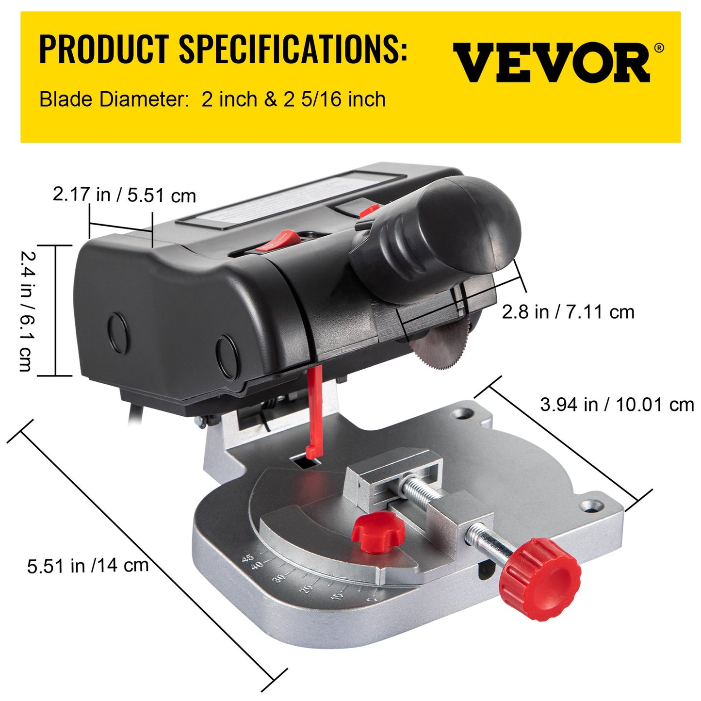 Mini Miter Cut-off Chop Saw, Two 2-5/16\" Blade of Steel and Resin with 1/2inch Cutting Depth, 0-45° Benchtop Miter Saw for Copper, Aluminum, Wood, Zinc in Hobby Craft