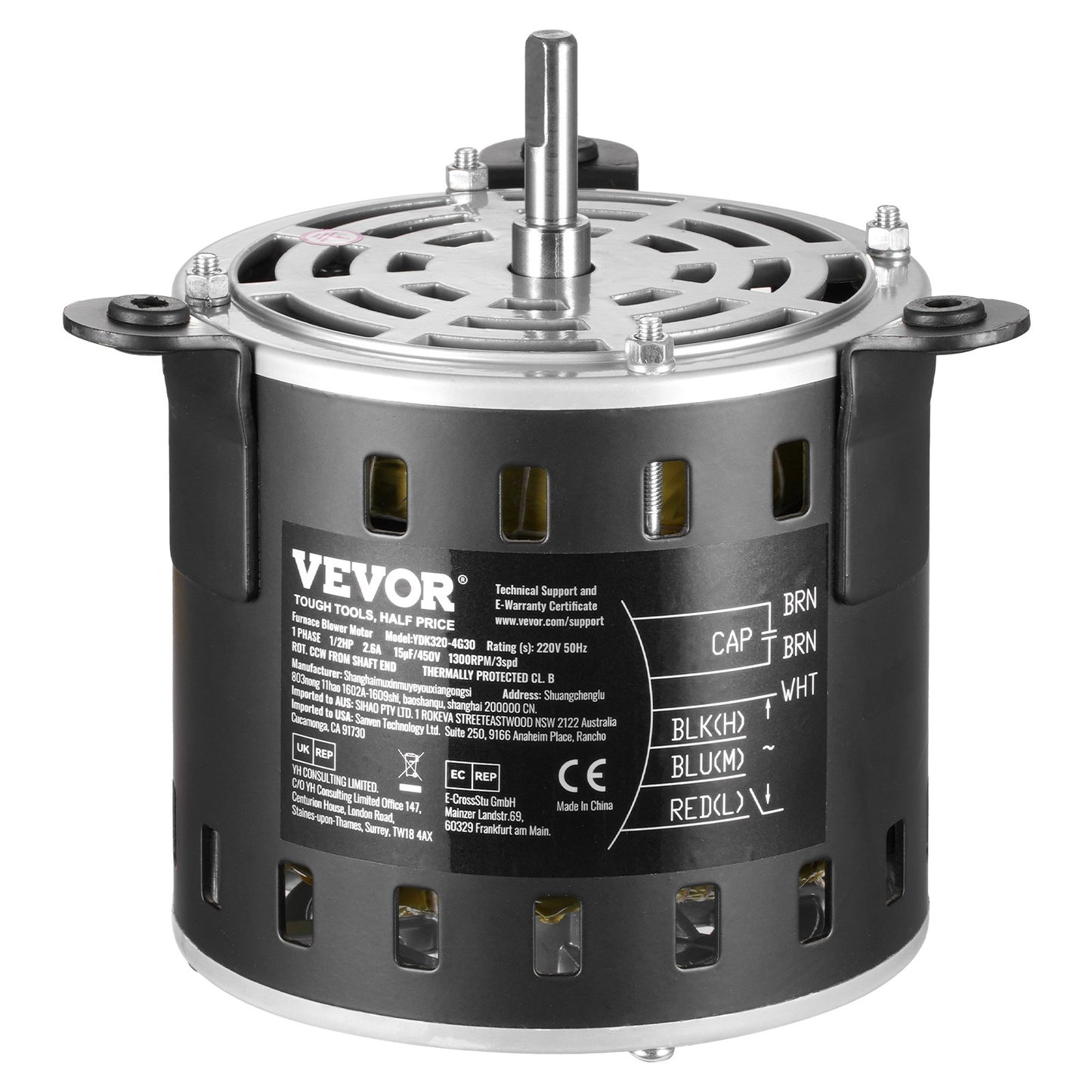 1/2 PS Ofenlüftermotor, 220 V, 2,6 A, 1300 U/min, 3 Geschwindigkeiten, 15 μF/450 V Kondensator