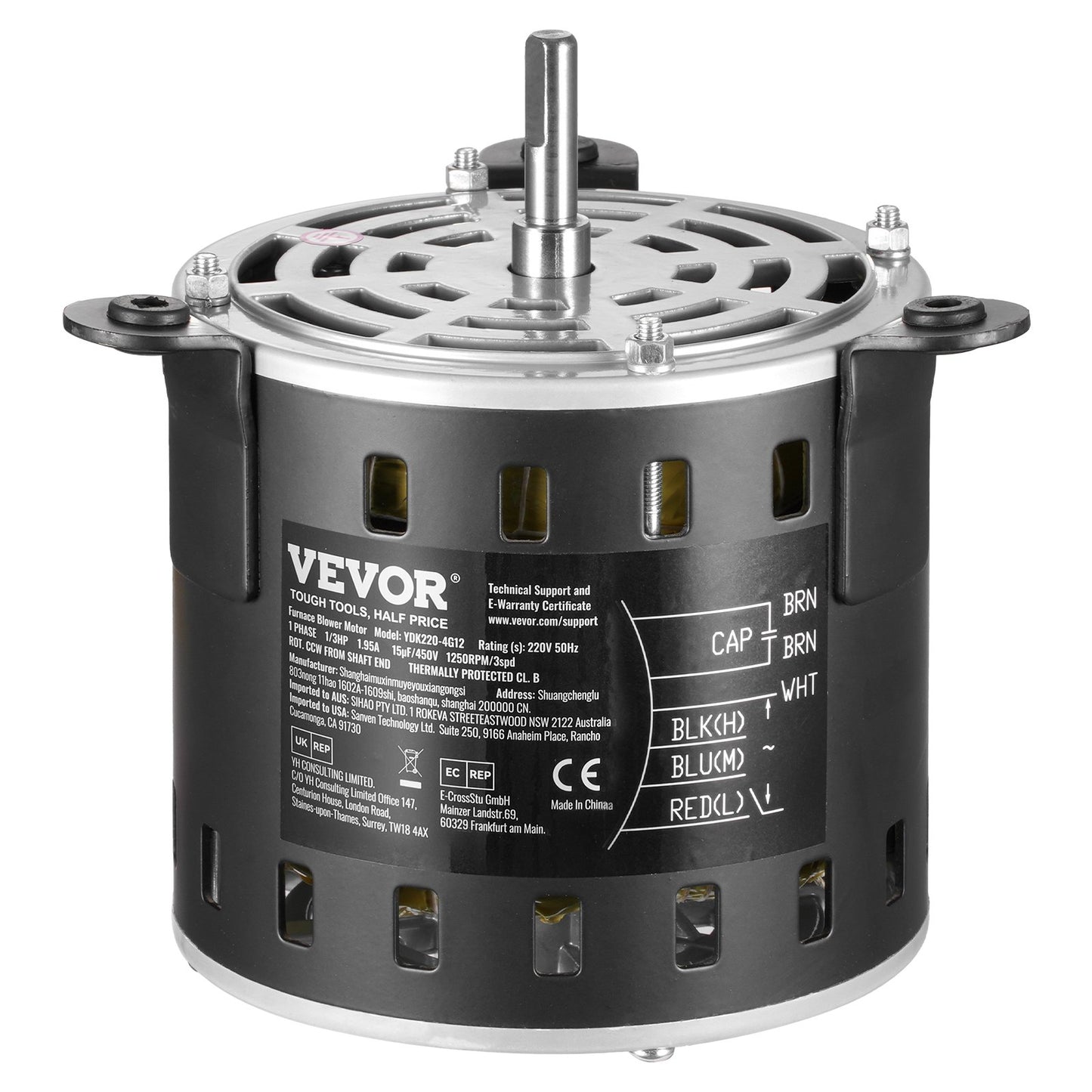 1/3 PS Ofenlüftermotor 220 V 1,95 A 1250 U/min 3-Gang 15 μF/450 V Kondensator