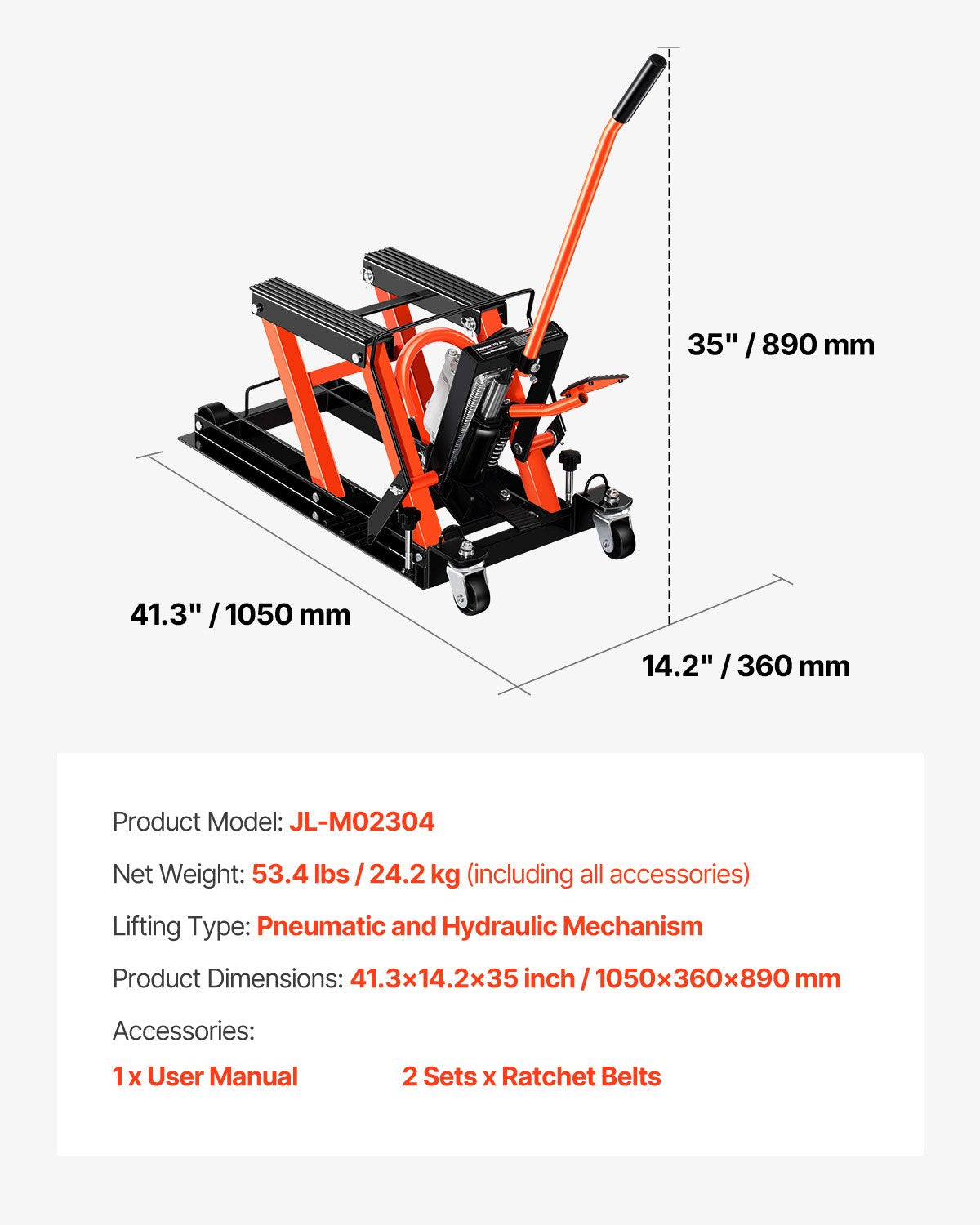 Motorcycle Lift, 1500lbs Weight Capacity, Hydraulic & Pneumatic Motorcycle Jack, 4.1-15 in Height Range, Heavy Duty Bike Repair Stand with Removable Ramp with 2 Casters for ATVs, Dirt Bike