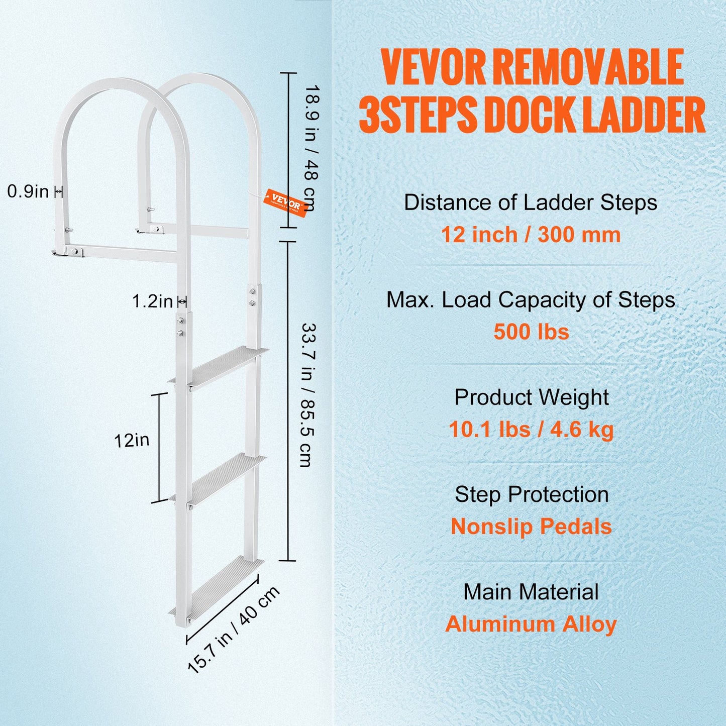 Dock Ladder, Removable 3 Steps, 500 lbs Load Capacity, Aluminum Alloy Pontoon Boat Ladder with 3.1'' Wide Step & Nonslip Rubber Mat, Easy to Install for Ship/Lake/Pool/Marine Boarding