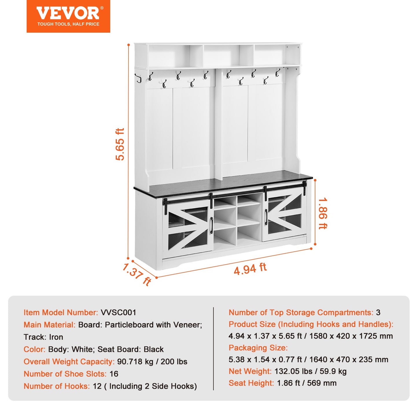 Hall Tree Entryway Bench, LED Coat Rack with Shoe Storage, 59" Wide Mudroom bench with Storage and Seating, Adjustable Shelves and 12 Hanging Hooks, for Mudroom, Entryway, Hallway