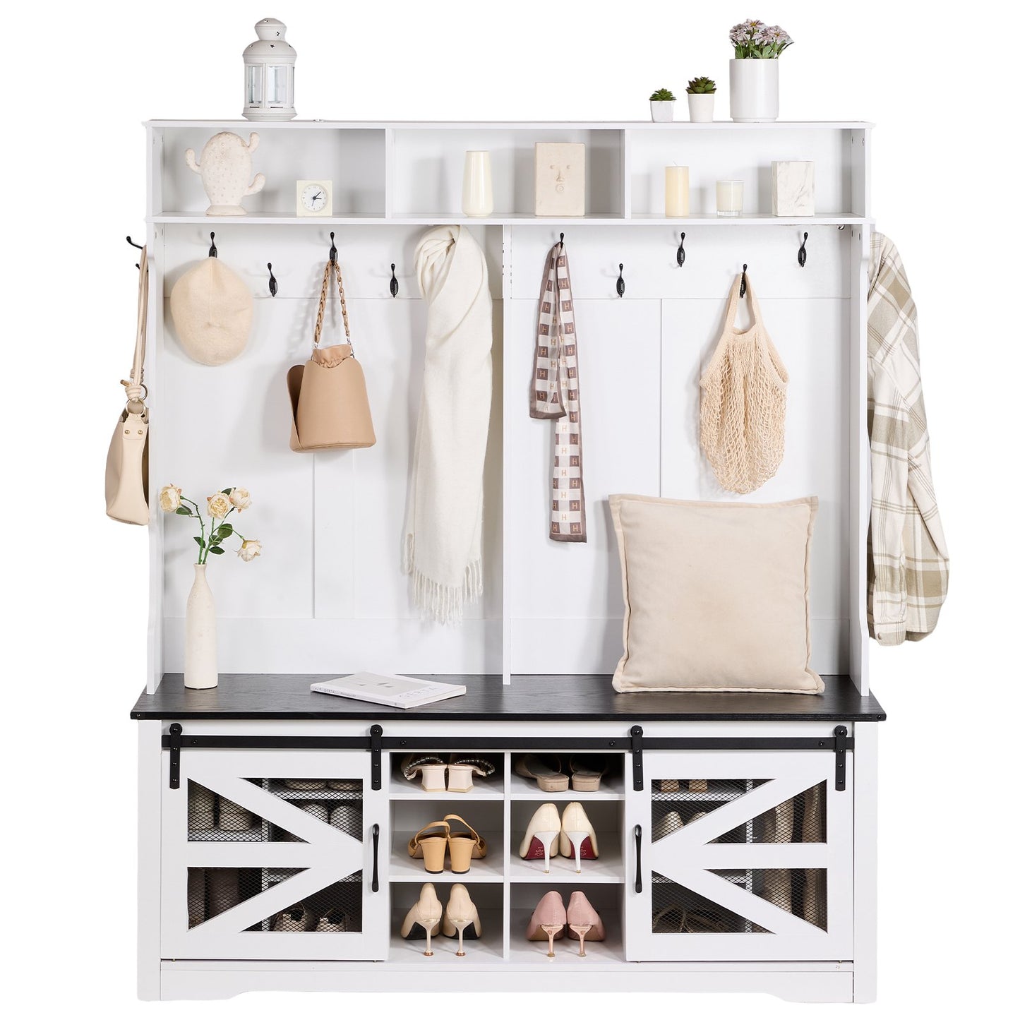 Hallträd Hallträd i trä med bänk 12 krokar för entré och hall