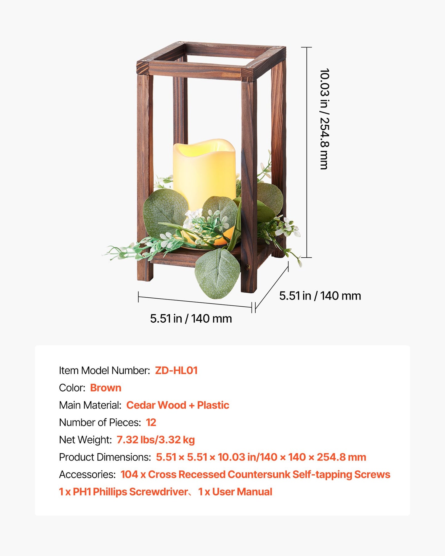 12 Set/36 Pcs Wooden Wedding Lantern Centerpiece, Includes 12 Wooden Lantern Candle Holder 12 Flameless LED Candle 12 Eucalyptus Leaves Wreath for Wedding Table Party Farmhouse Decor, Brown