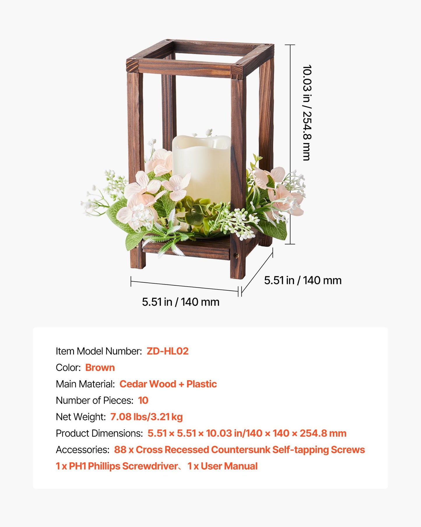 10 Set/30 Pcs Wooden Wedding Lantern Centerpiece, Includes 10 Wooden Lantern Candle Holder 10 Flameless LED Candle 10 Champagne Flower Wreath for Wedding Table Party Farmhouse Decor, Brown