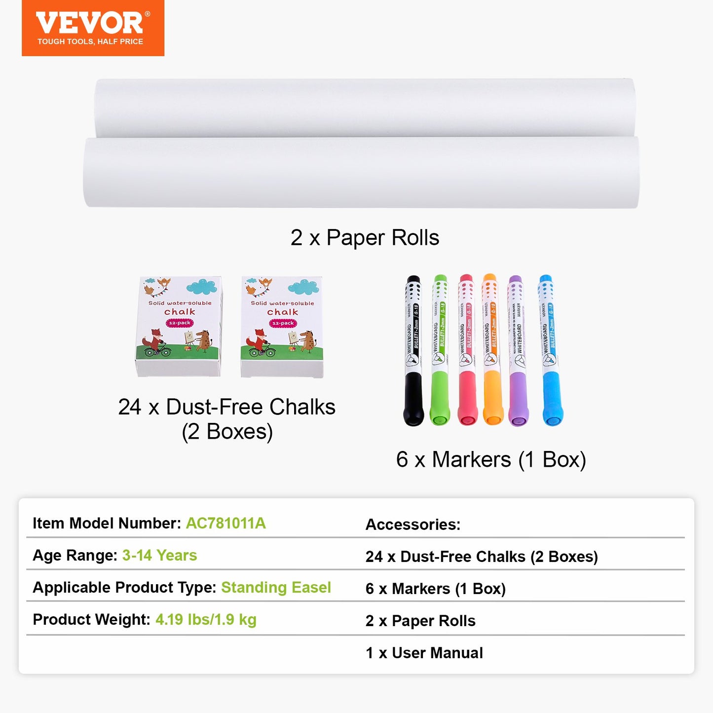Easel Accessory Set, 32 PCS Kid's Art Easel Painting Kit Including Chalks, Dry-Erase Markers & Paper Rolls, Supplies Set for Standing Art Easel, Painting Accessories for Toddlers Boys and Girls