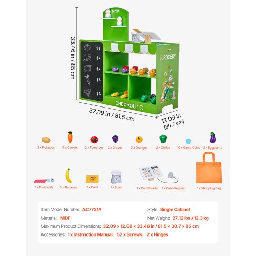 Children's Food Store Lekset Wooden Play Market Stand with Cash Register | EU