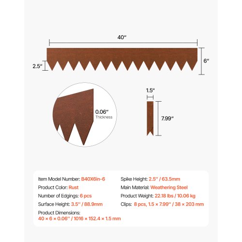 Stahl-Landschaftseinfassung, 6er-Pack, 101,6 x 15,2 cm, wetterfest, für Gartengras | EU