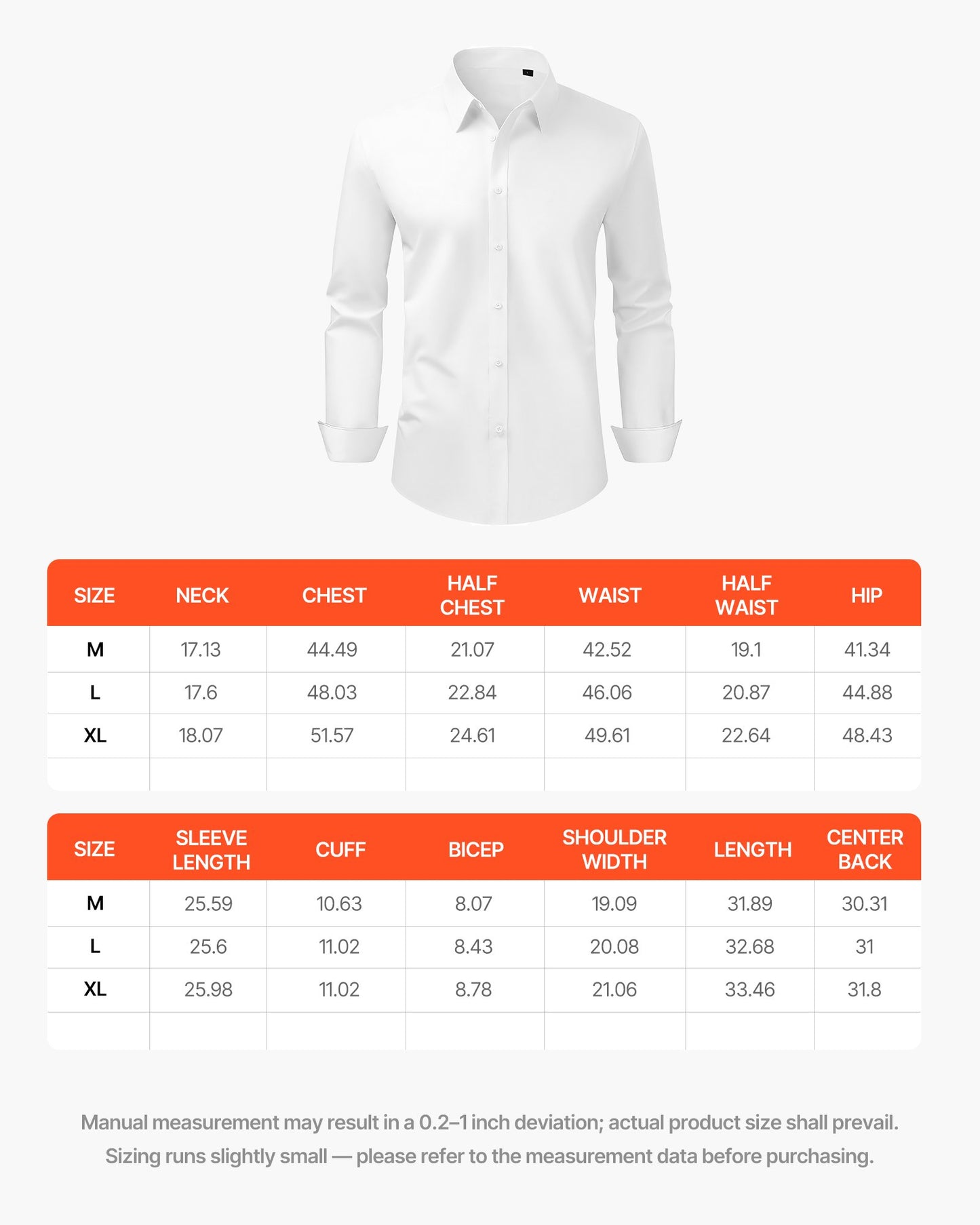 Men's Button Up Shirt, Mens Long Sleeve Wrinkle-free Button Down Dress Shirts, Slim Fit Soft Stretch Fabric for Business Casual or Formal, Work, Wedding, Dinner, White, L Size