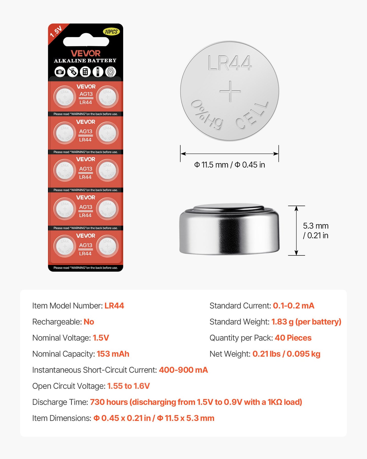 Button Cell Battery, 4 Pack (40 Count) LR44 Alkaline Batteries Non-Mercury, AG13 357 303 SR44 Battery 1.5V Button Coin Cell Batteries for Remote Controls, Heart Rate Monitors, and Other Devices