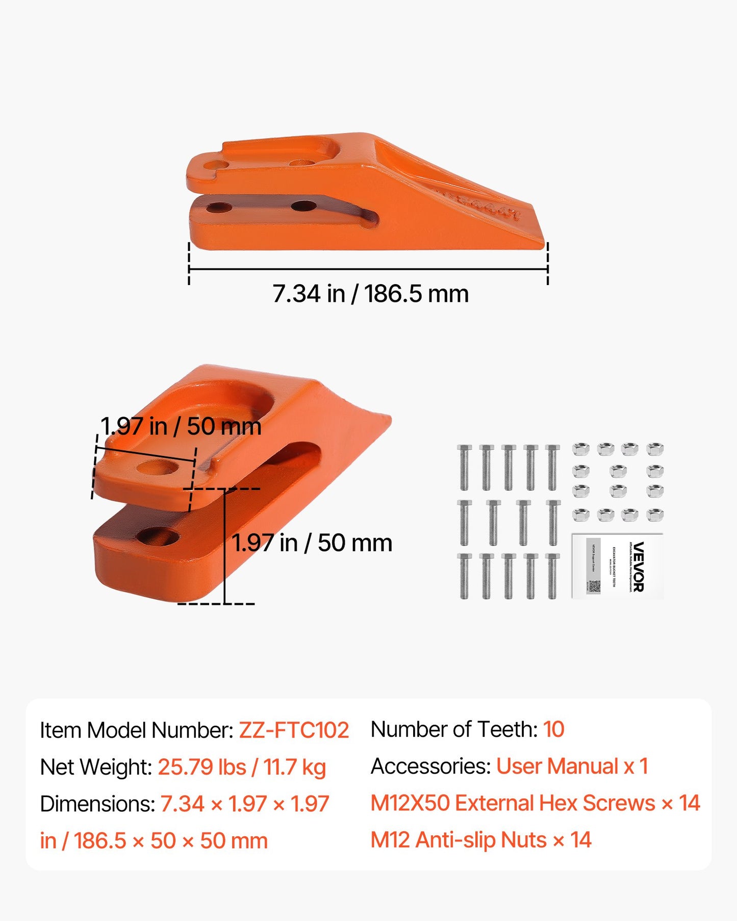 Excavator Bucket Teeth with Pins, 7 Pack 684447 Bucket Tooth Set Fits 5/8-in Buckets Edge, Heavy Duty 7.34 in Bolt on Digging Buckets Teeth Replacement for Skid Steer & Mini Excavator