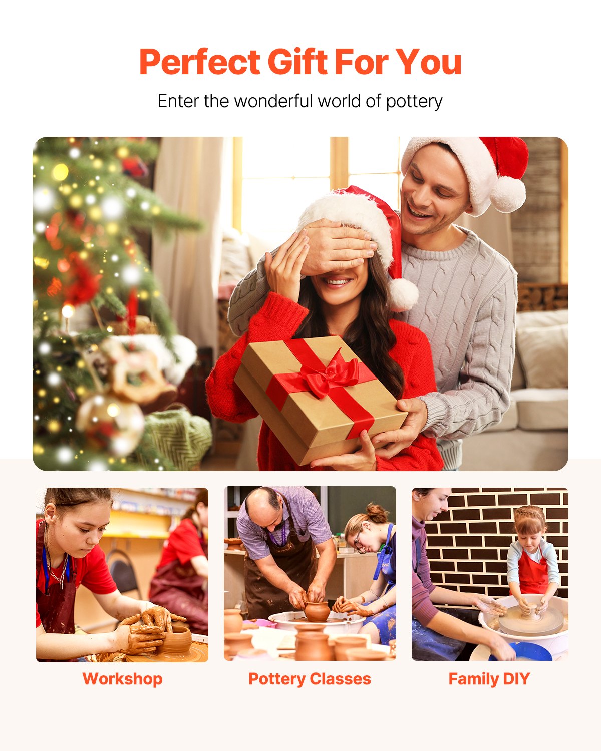 Pottery Wheel, 14 in Ceramic Wheel Forming Machine, 60-300 RPM Speed Adjustable Foot Pedal, Adjustable Lift Leg, Detachable Basin, Complete Tool Accessory Kit for Work Art Craft DIY, White