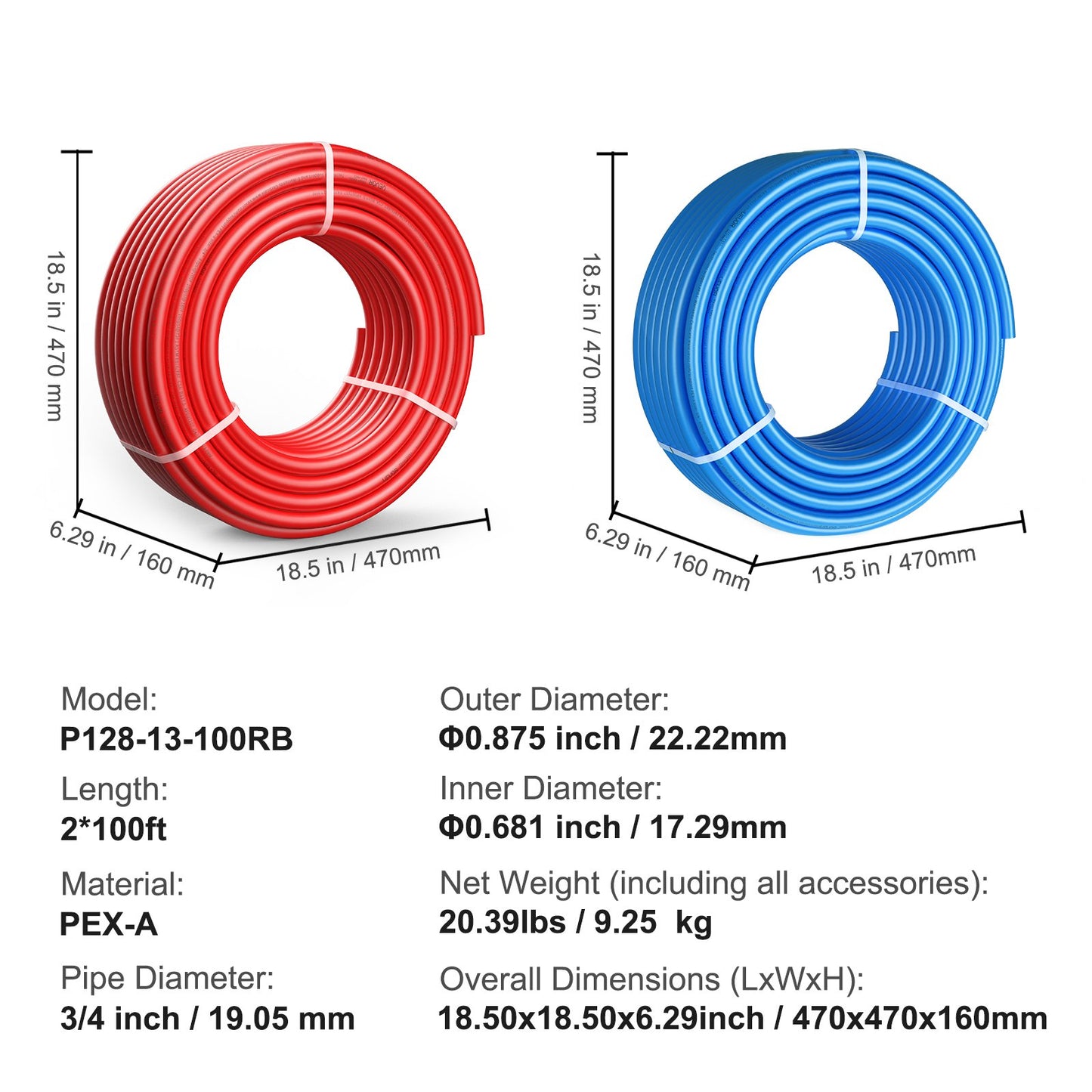 PEX Pipe 3/4 Inch, 2 x 100 Feet Length PEX-A Flexible Pipe Tubing for Potable Water, Pex Water Lines for Hot/Cold Water & Easily Restore, Plumbing Applications with Free Cutter, Blue & Red