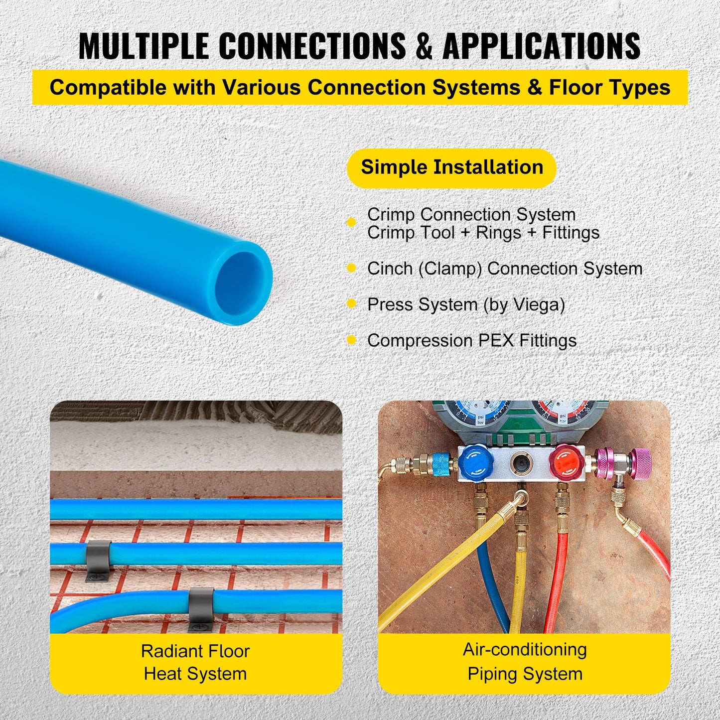Pex Tubing, 1\" Pex Pipe 300ft Flexible Pex Hose Non Oxygen Barrier Pex Tube Coil 80-160psi Pex Water Line Blue Pex Piping for Hot & Cold Water Plumbing Open Loop Radiant Floor Heating System