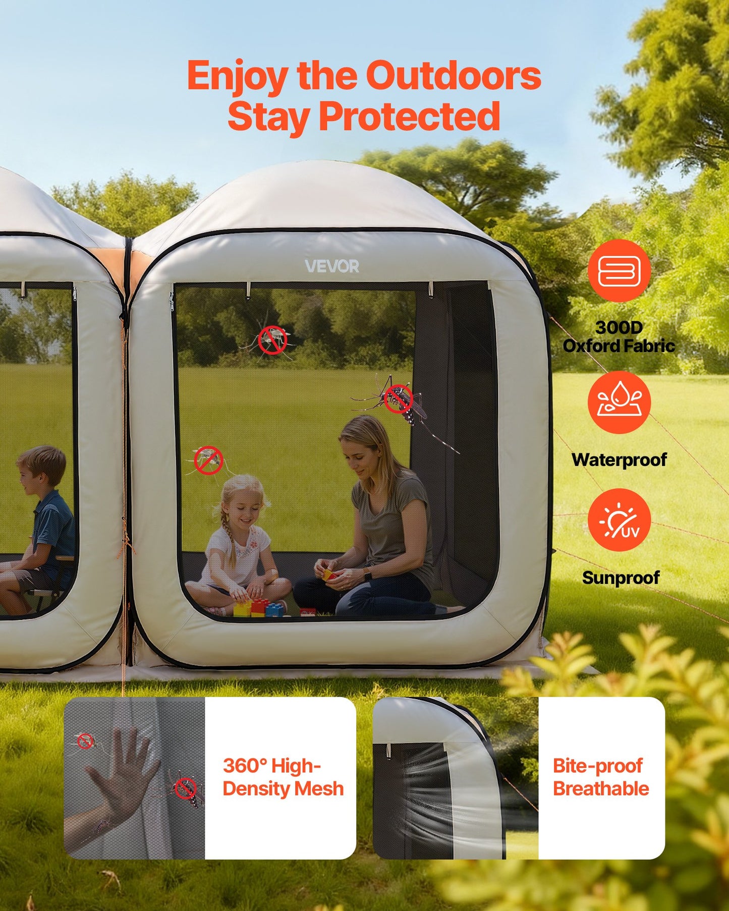 Screen House Tent, 12 x 6 ft, 2 in 1 Pop Up Screen Tent, Portable Screened in Canopy with Carry Bag, Netting Sides, Ground Stakes, for Garden, Patio, Backyard, and Outdoor Activities, Beige